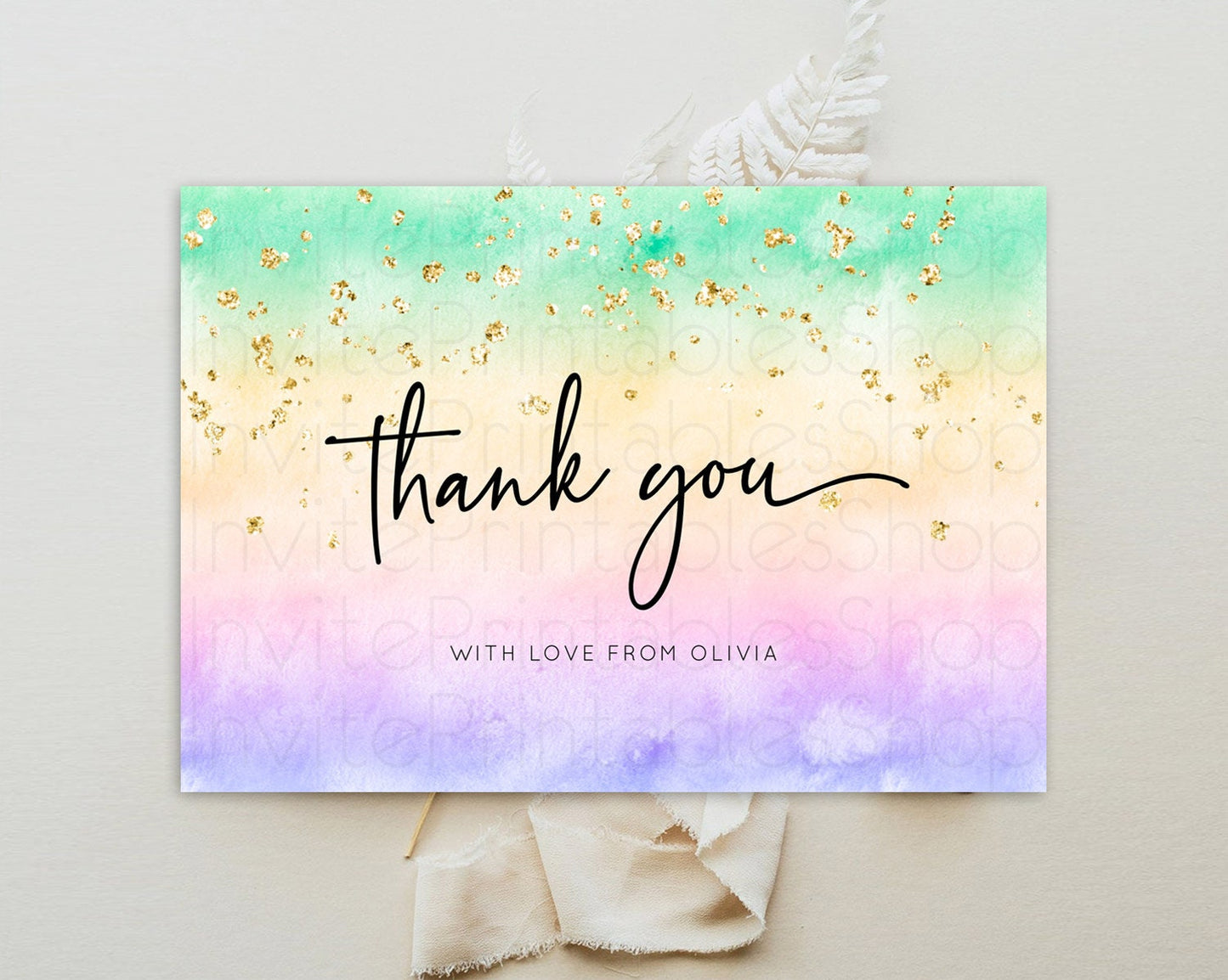 Pastel Thank You Rainbow Thank You Card Colorful Pastel Birthday Thank You Card Confetti Watercolor Pastel Teacher Thank You Cards D10485