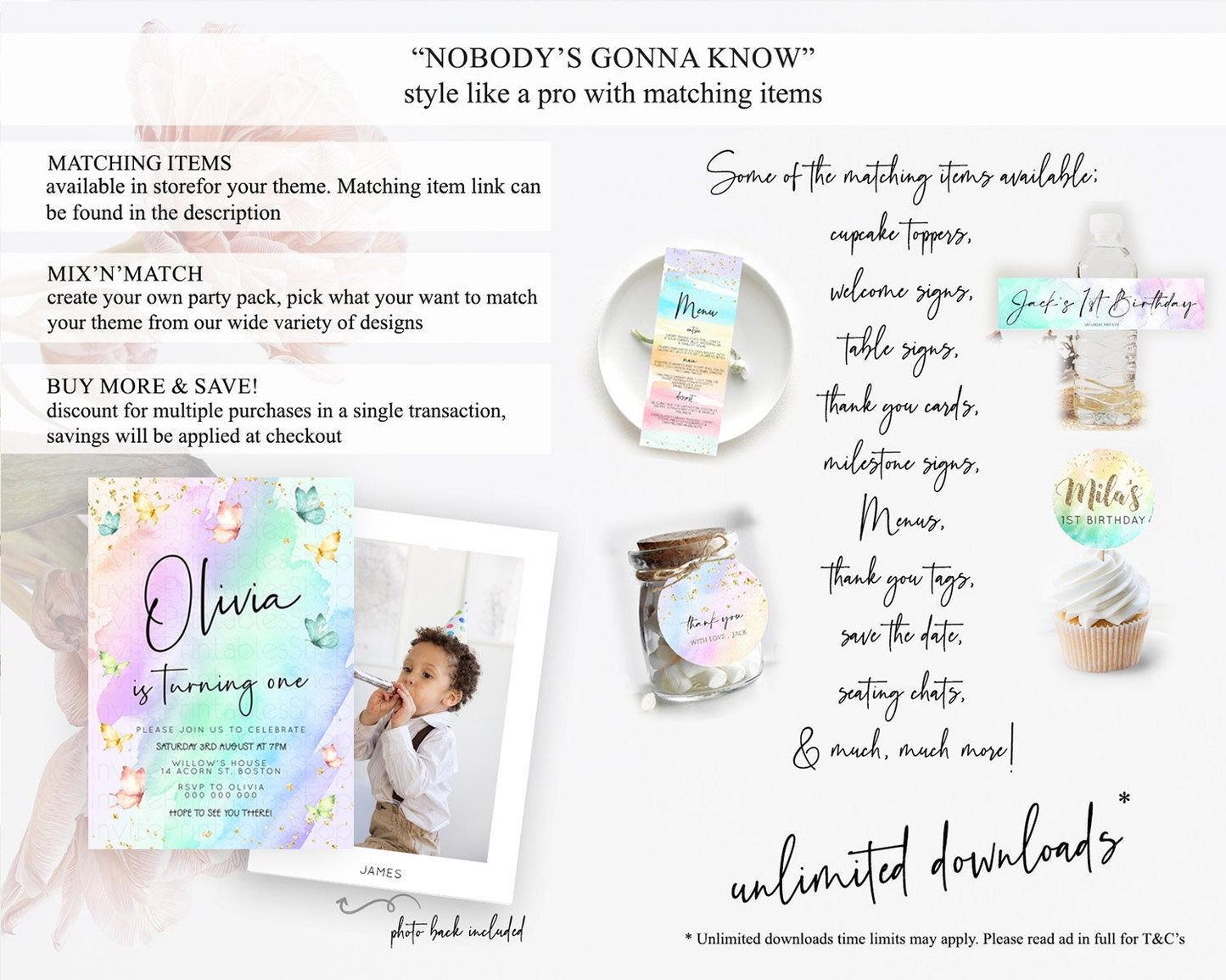 Pastel Butterfly Birthday Invitation Butterfly Birthday Invitation Whimsical Butterfly Enchanted Garden 1st 2nd Birthday Invitation D23190