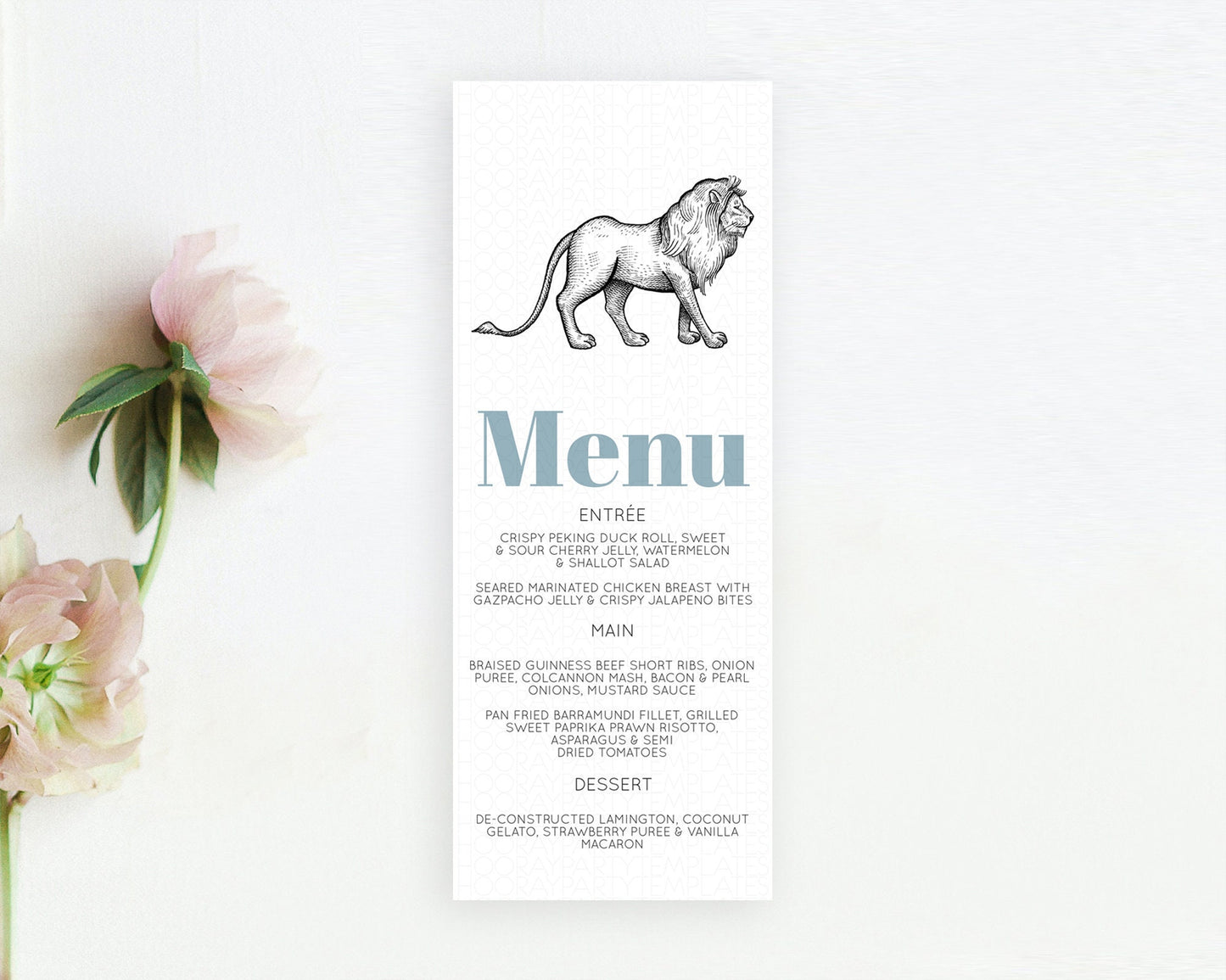 Lion Menu Lion Menu Template Lion Party Table Decor Safari Adventure Lion Menu Dried Palm Fern Lion Dinner Dessert Party Food Menu D10246