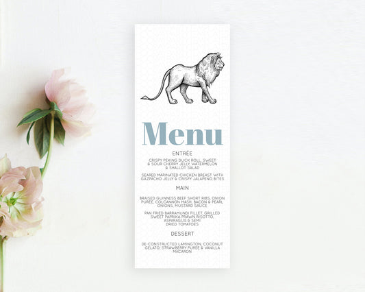 Lion Menu Lion Menu Template Lion Party Table Decor Safari Adventure Lion Menu Dried Palm Fern Lion Dinner Dessert Party Food Menu D10246