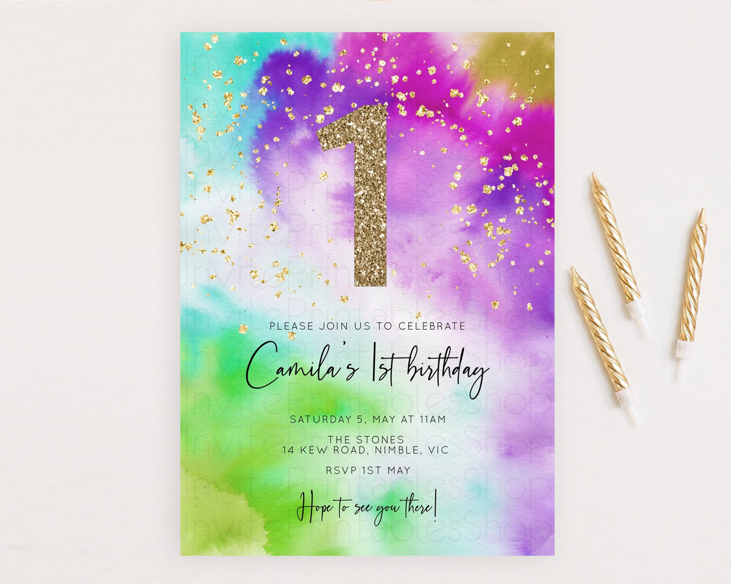 Tie Dye Invitation Rainbow Birthday Invitation Pastel Invitation Colorful Invitation Pastel Rainbow Party 3rd 2nd 1st First Birthday D10536