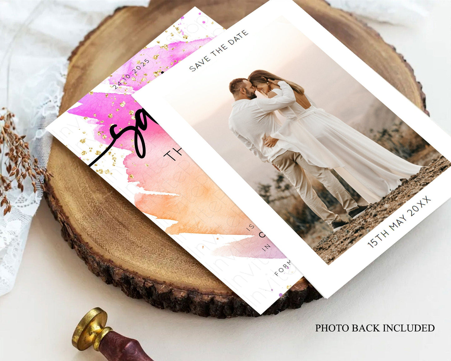 Pastel Save The Date Template Pastel Ombre Rainbow Watercolor Colorful Party For Birthday Baptism Baby Shower Wedding Bridal Shower D10488