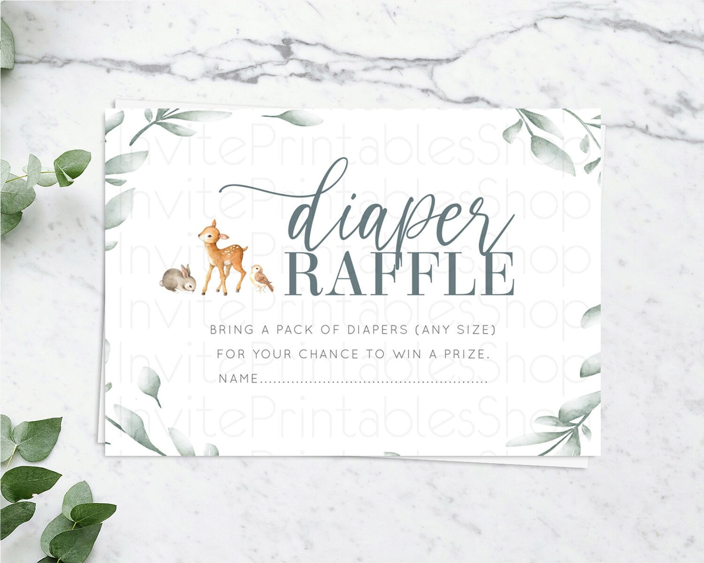 Fawn Diaper Raffle Card Deer Diaper Insert Floral Deer Diaper Ticket Enchanted Forest Butterfly Pastel Baby Shower Raffle Game D10872