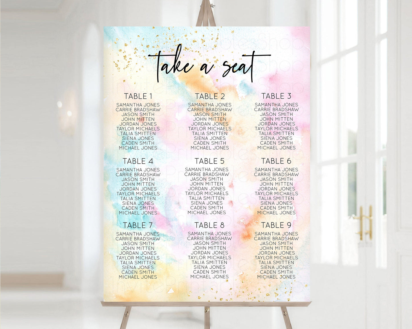 Rainbow Seating Chart Pastel Clouds Seating Sign Sprinkles Colorful Seating Poster Ombre Colors Wedding Christening Birthday Baptism TC566