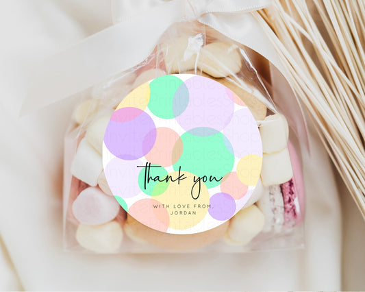 Rainbow Confetti Gift Tags Pastel Sprinkles Favor Tag Colorful Polka Dots Bonbonniere POP Balloons Tags Thank You Lolly Loot Bag Tags 450