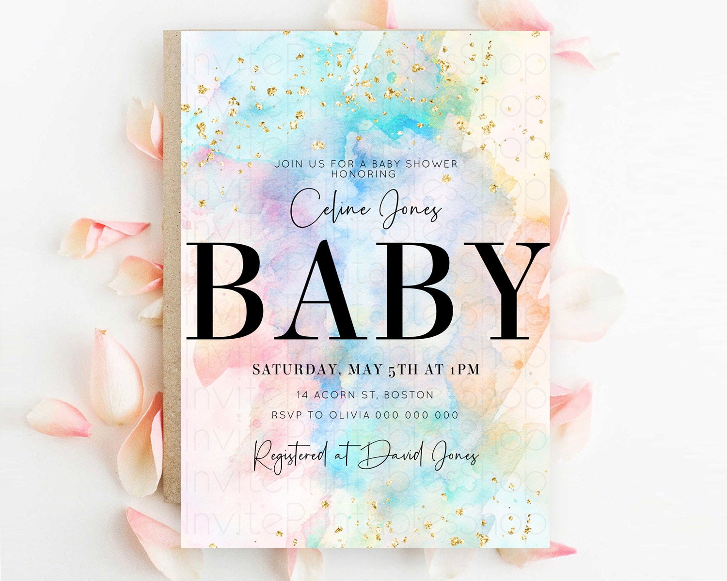 Editable Pastel Baby Shower Invitation Rainbow Baby Shower Invitation Colorf