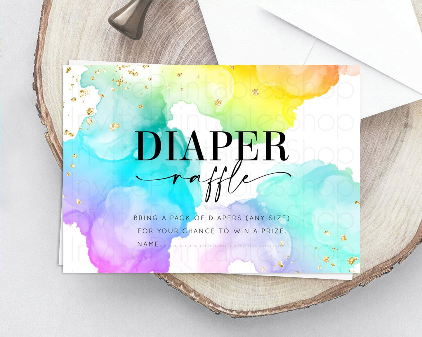 Pastel Diaper Raffle Card Pastel Rainbow Diaper Raffle Insert Colorful Ombre Watercolor Diaper Ticket Confetti Glitter Raffle Game D10213