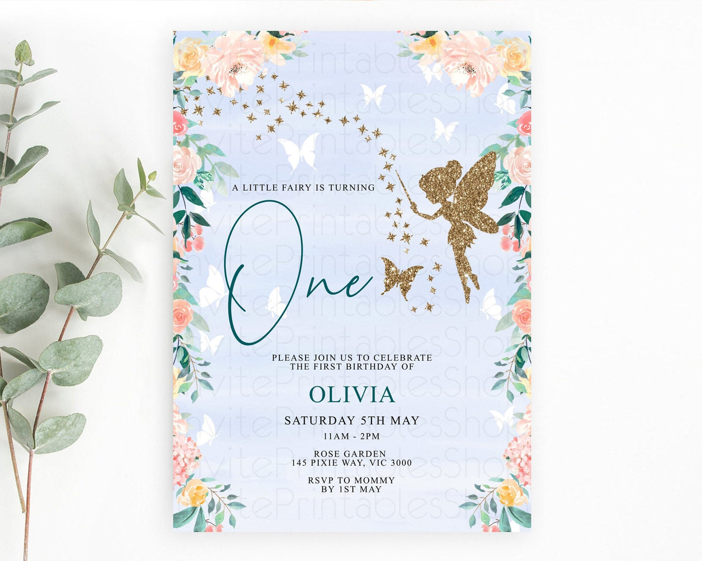 Fairy Birthday Invitation Fairy Invites Fairy Tea Party Fairy Garden Birthday Secret Garden Enchanted Garden Pastel Floral Butterfly D10794