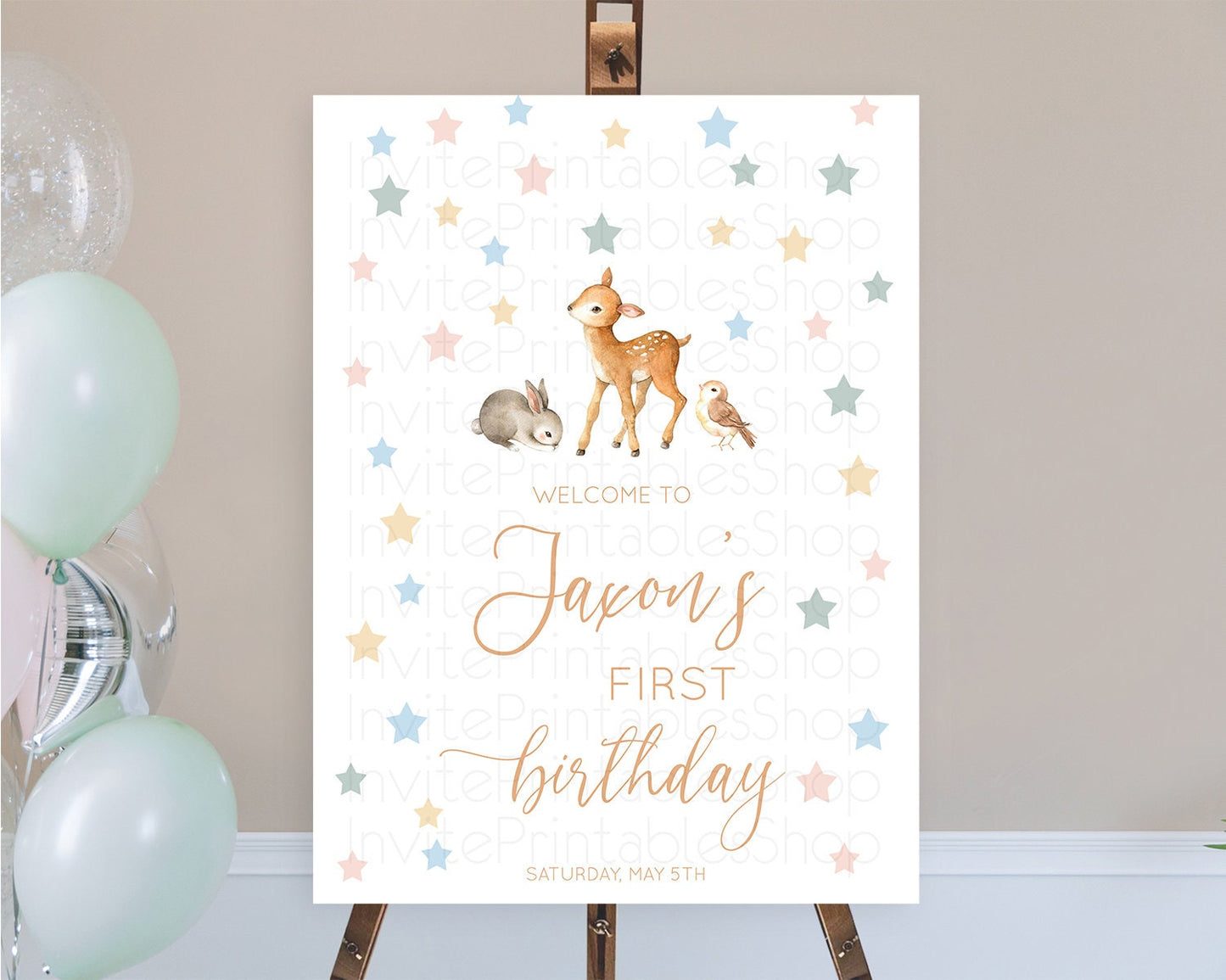 Fawn Welcome Sign Deer Welcome Board Floral Deer Welcome Poster Enchanted Forest Butterfly Pastel Floral First Birthday Welcome Sign D10918