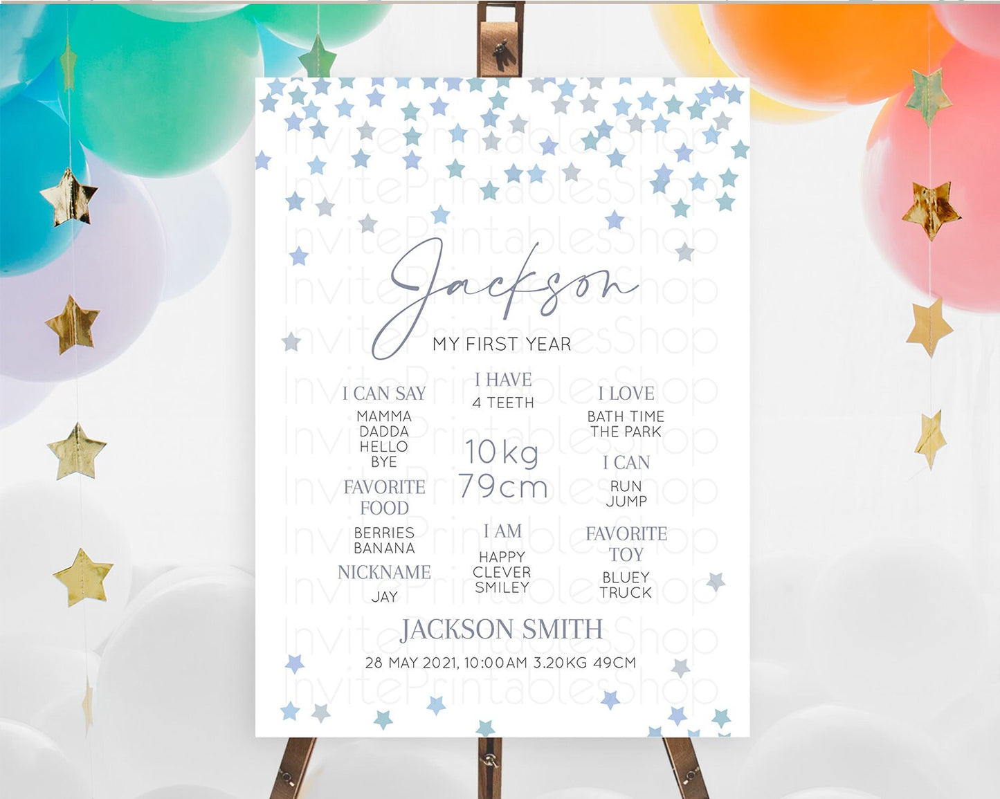 Star First Birthday Milestone Poster Pastel Stars Milestone Shooting Star Rainbow Colorful Confetti Twinkle Little Star 1st Birthday D10341