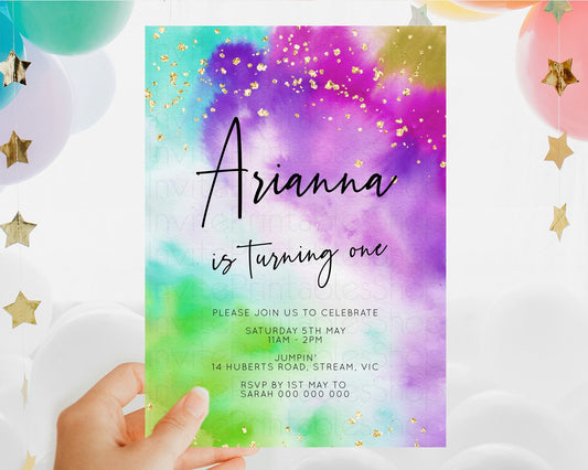 Tie Dye Invitation Rainbow Birthday Invitation Pastel Invitation Colorful Invitation Pastel Rainbow Party 3rd 2nd 1st First Birthday D10536