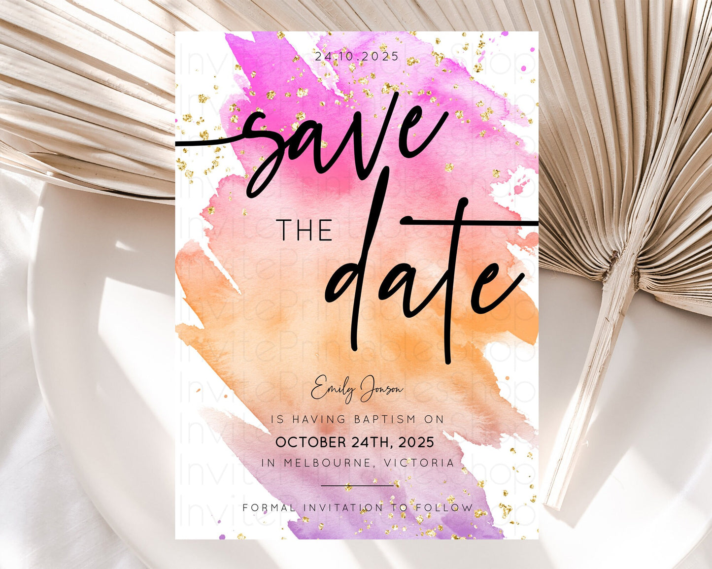 Editable Pastel Save The Date Template Pastel Ombre Rainbow Watercolor Color