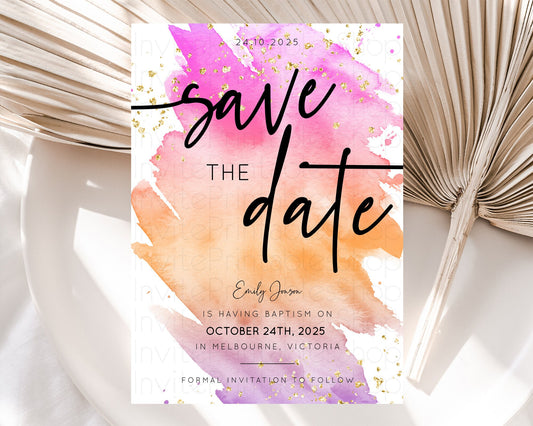 Editable Pastel Save The Date Template Pastel Ombre Rainbow Watercolor Color