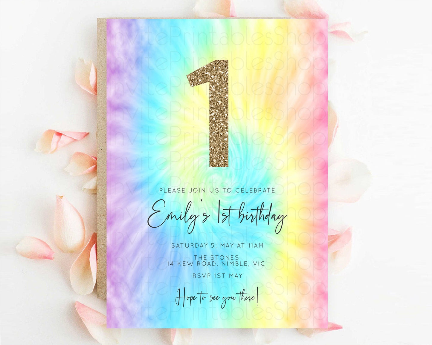 Tie Dye Invitation Rainbow Birthday Invitation Pastel Invitation Colorful Invitation Pastel Rainbow Party 3rd 2nd 1st First Birthday D10578