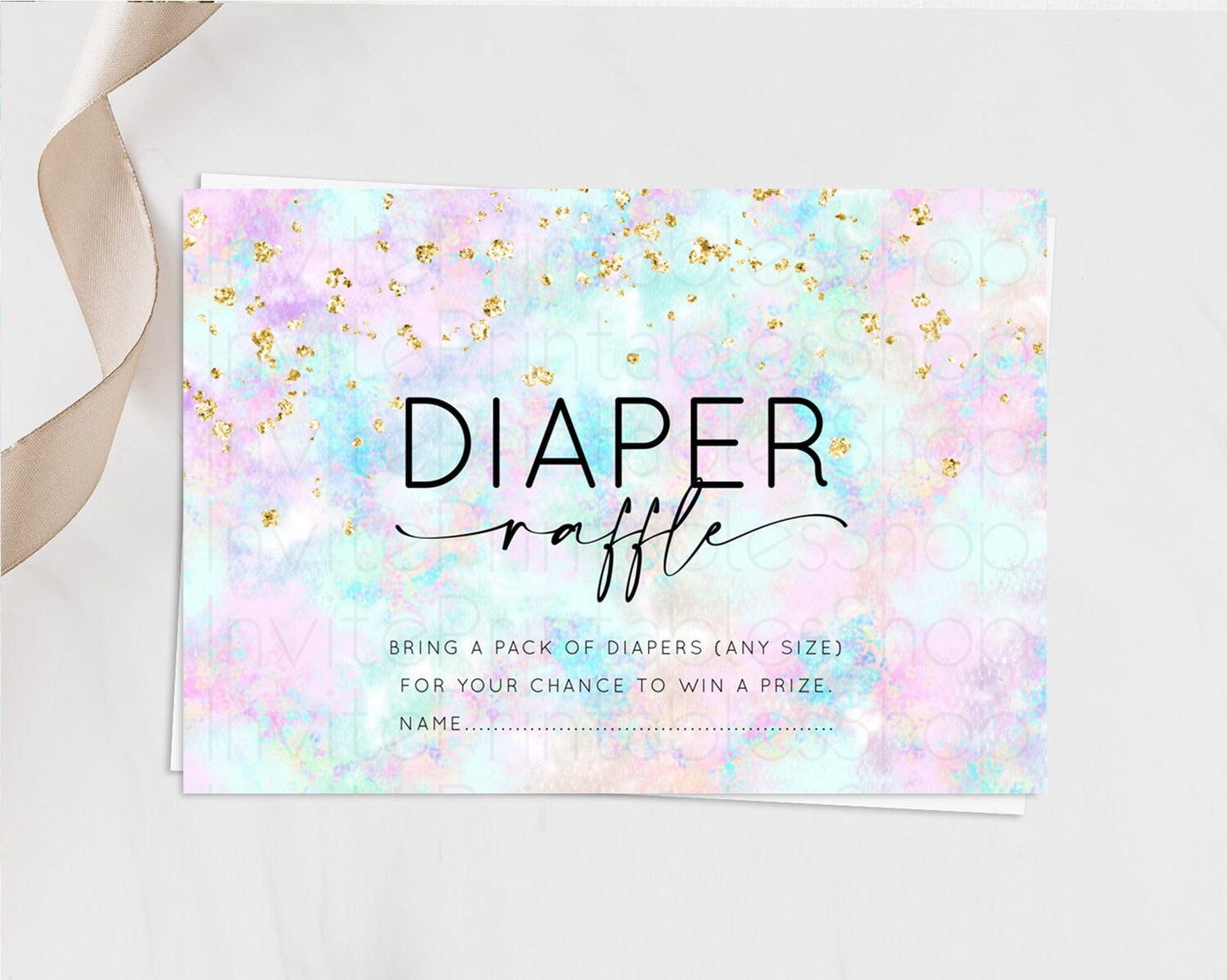 Pastel Diaper Raffle Card Pastel Rainbow Diaper Raffle Insert Colorful Ombre Watercolor Diaper Ticket Confetti Glitter Raffle Game D10652