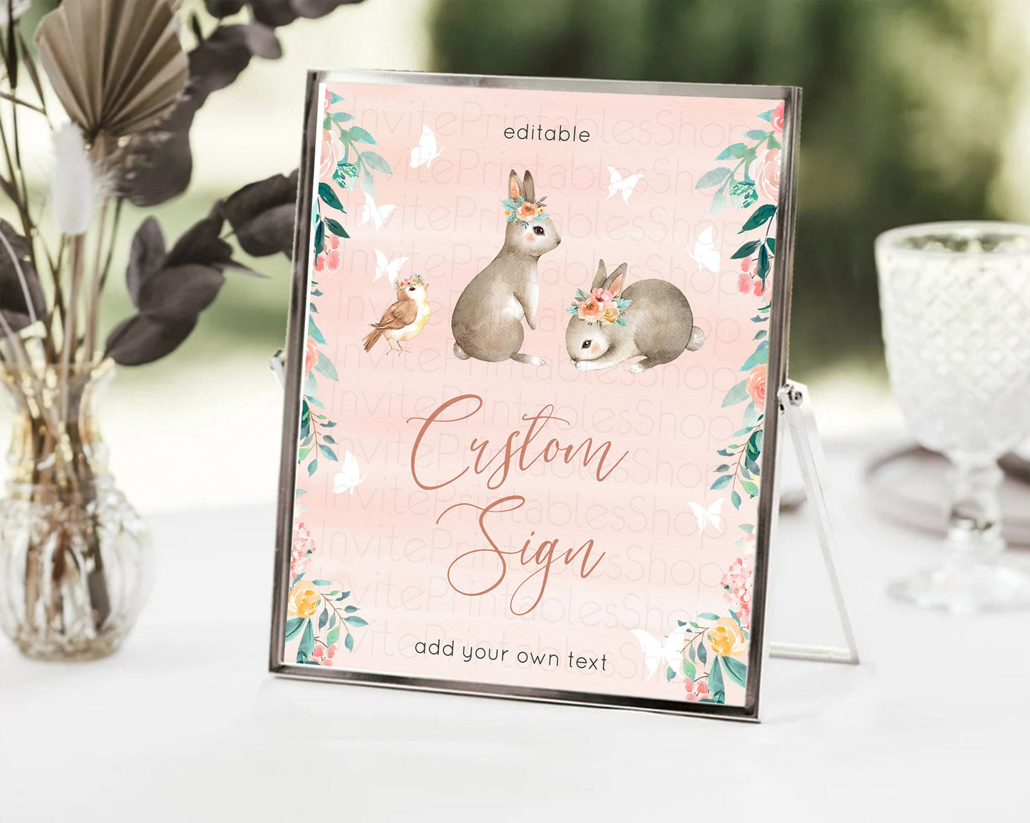 Fawn Deer Sign Pastel Floral Deer Table Sign Decor  Enchanted Forest Butterfly Party 1st Birthday Baptism Baby Shower Bridal Shower D10922