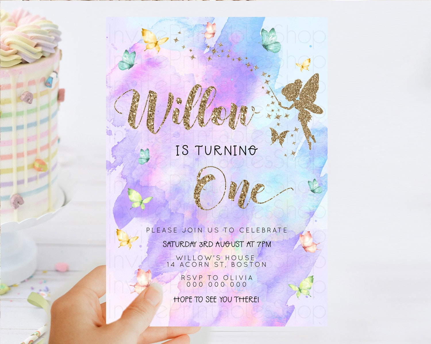 Editable Pastel Fairy Birthday Invitation Pastel Butterflies Fairy Birthday