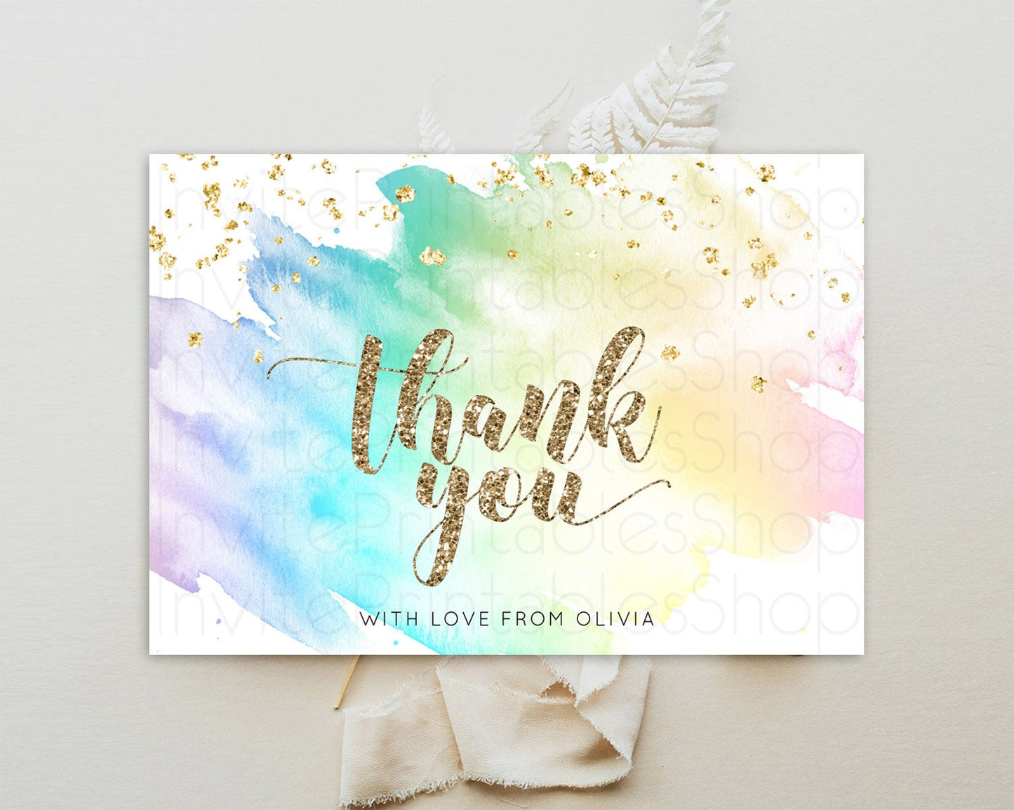 Pastel Thank You Rainbow Thank You Card Colorful Pastel Birthday Thank You Card Confetti Watercolor Pastel Teacher Thank You Cards D10259