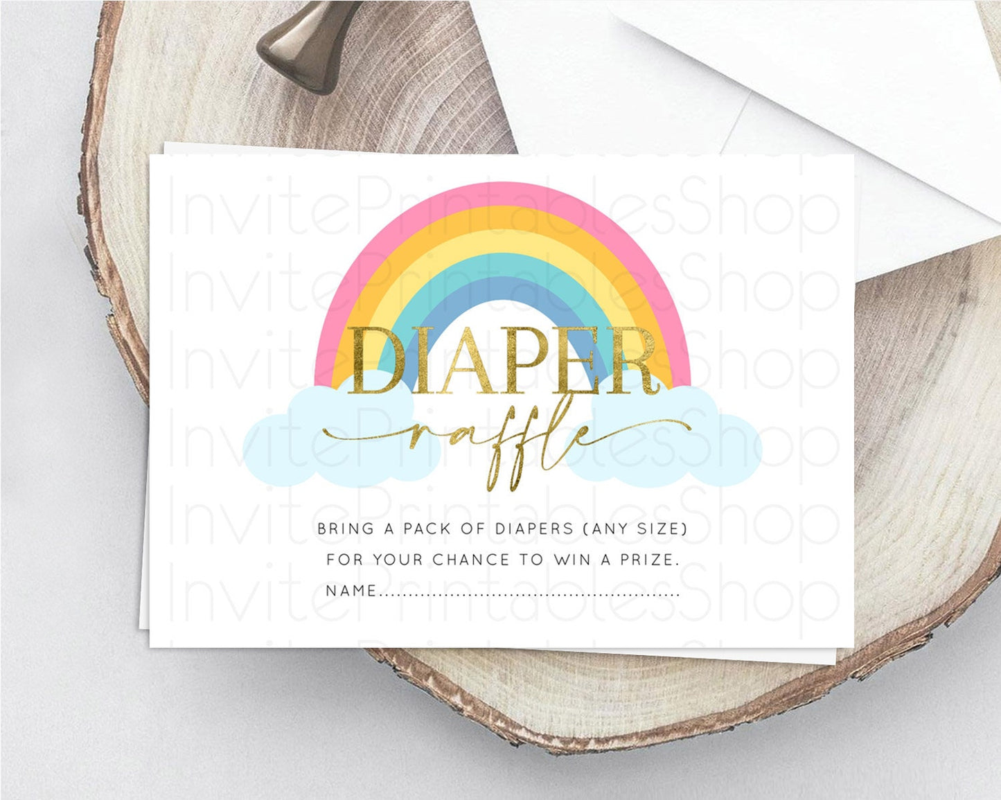 Pastel Rainbow Diaper Raffle Card Boho Rainbow Diaper Insert Boho Rainbow Diaper Ticket Pastel Watercolor Baby Shower Raffle Game D10123