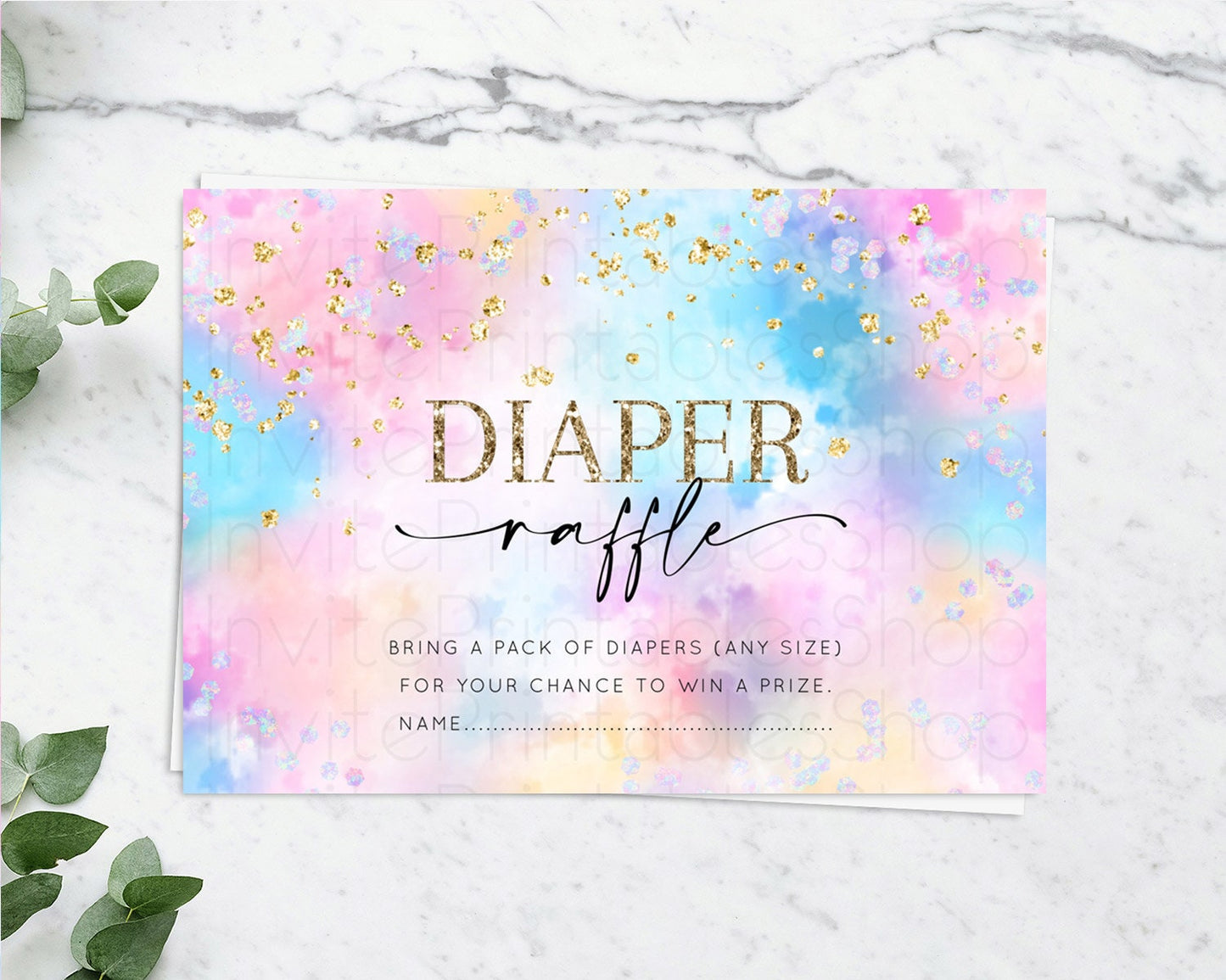 Pastel Diaper Raffle Card Pastel Rainbow Diaper Raffle Insert Colorful Ombre Watercolor Diaper Ticket Confetti Glitter Raffle Game D10607