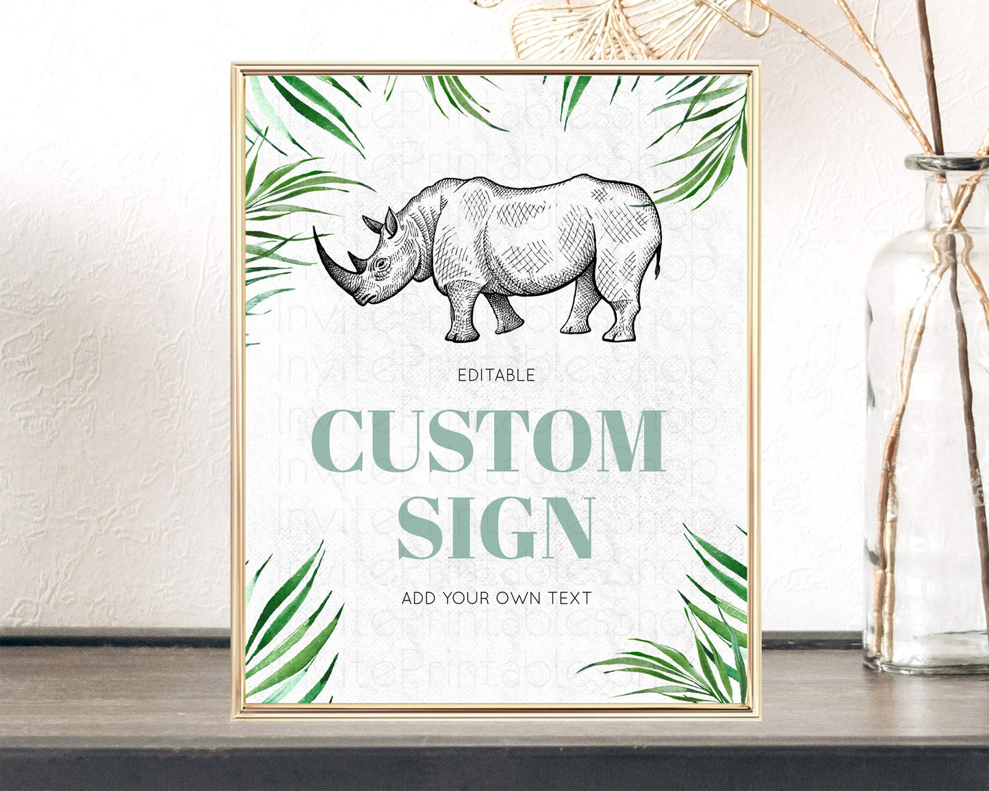 Rhino Sign Safari Table Sign Decor Rhino Party Sign Template Safari Adventure Rhino Minimal Theme 1st Birthday Baptism Baby Shower D10848