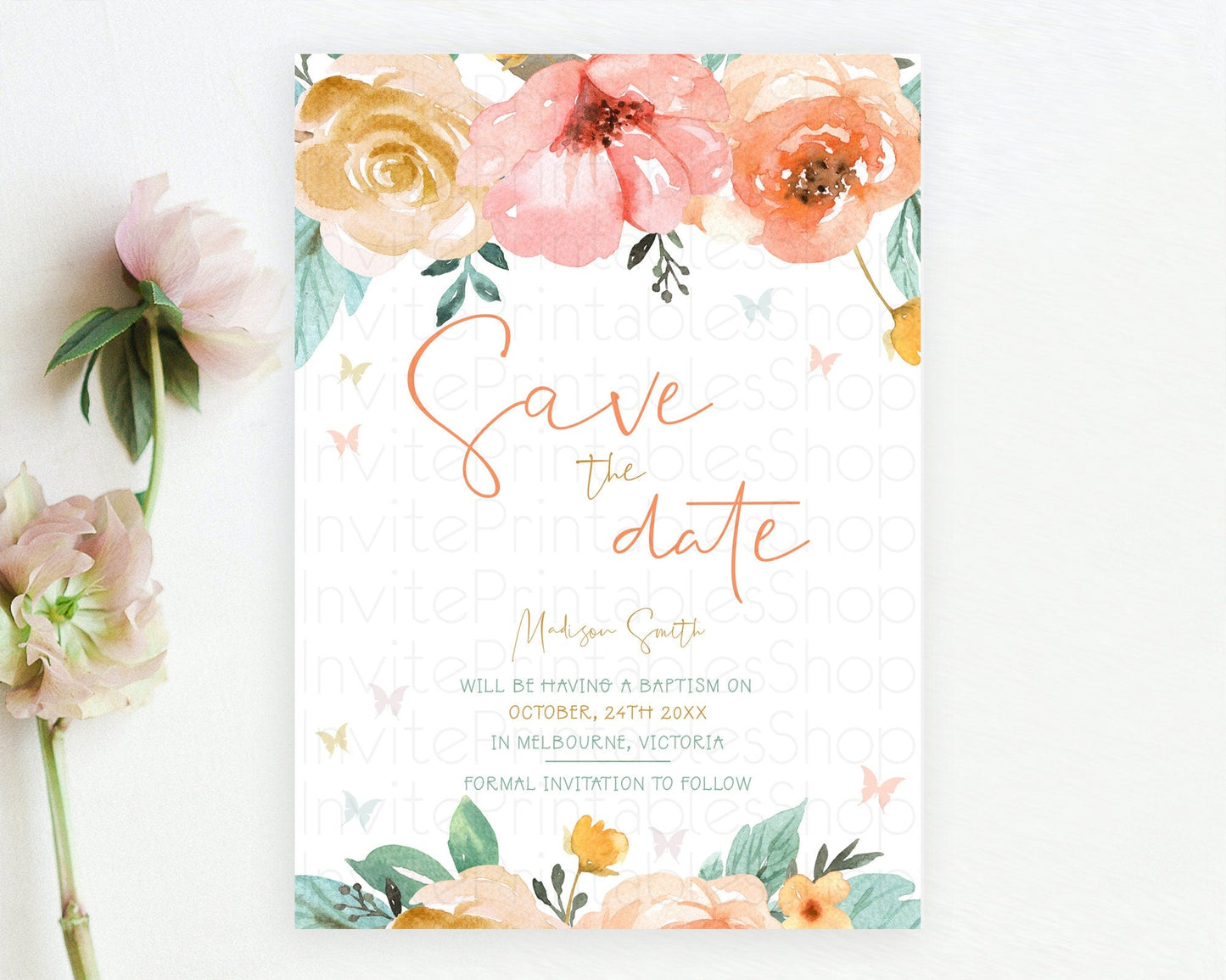 Wildflower Save The Date Template Secret Garden Save The Date Pastel Floral Garden Party Boho Flowers Birthday Baby Shower Wedding D10347