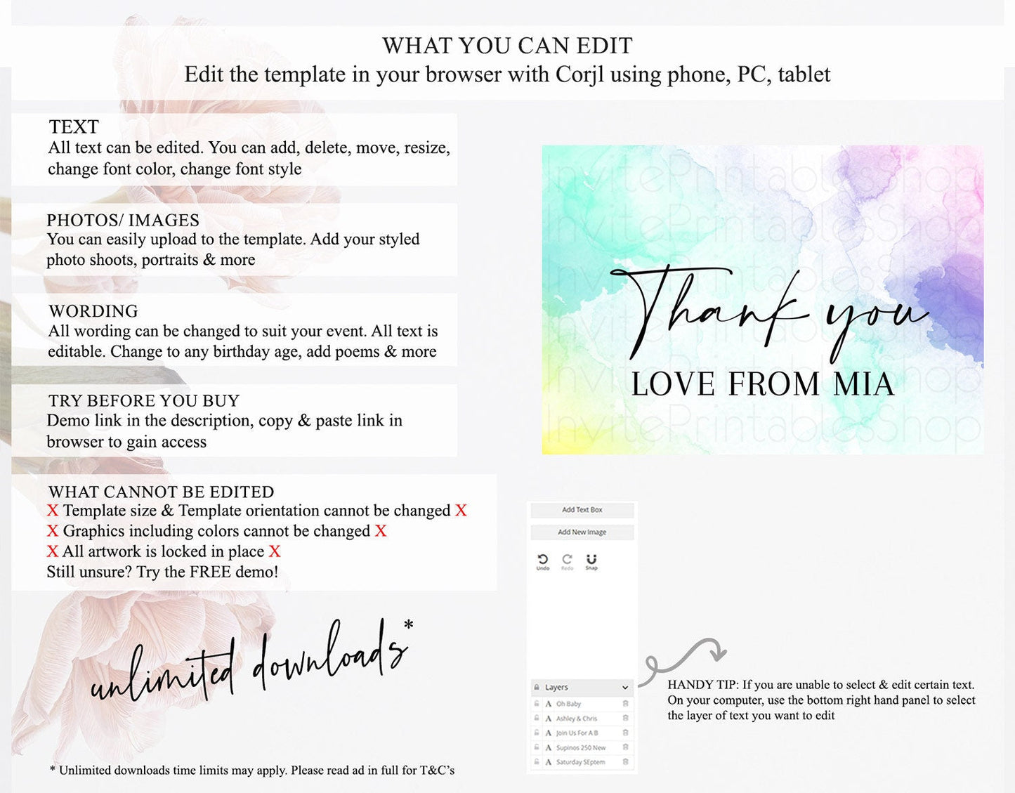 Pastel Thank You Rainbow Thank You Card Colorful Pastel Birthday Thank You Card Confetti Watercolor Pastel Teacher Thank You Cards D10157