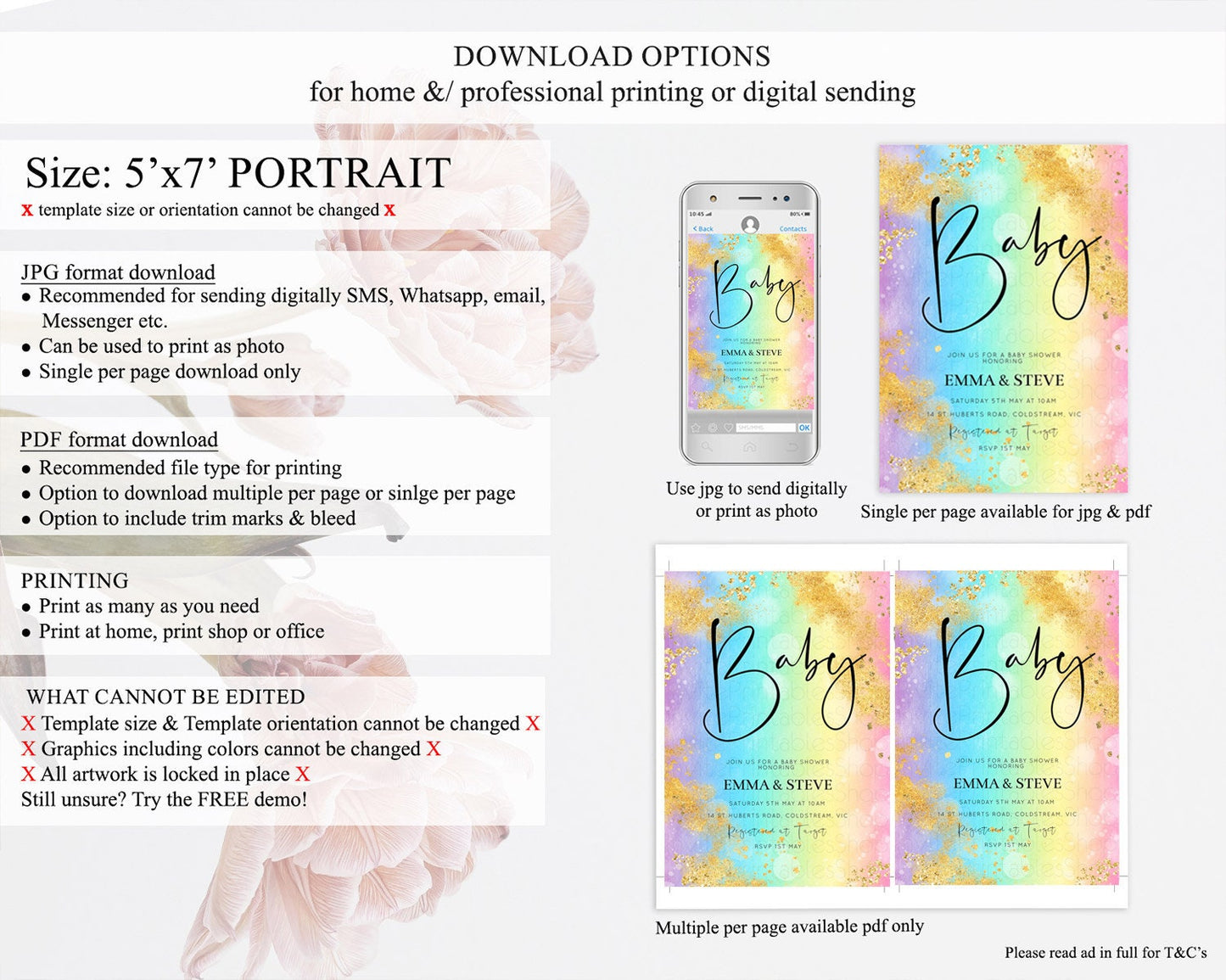 Pastel Baby Shower Invitation Rainbow Baby Shower Invitation Colorful Pastel Watercolor Invitation Gold Glitter Sprinkles Ombre D10559