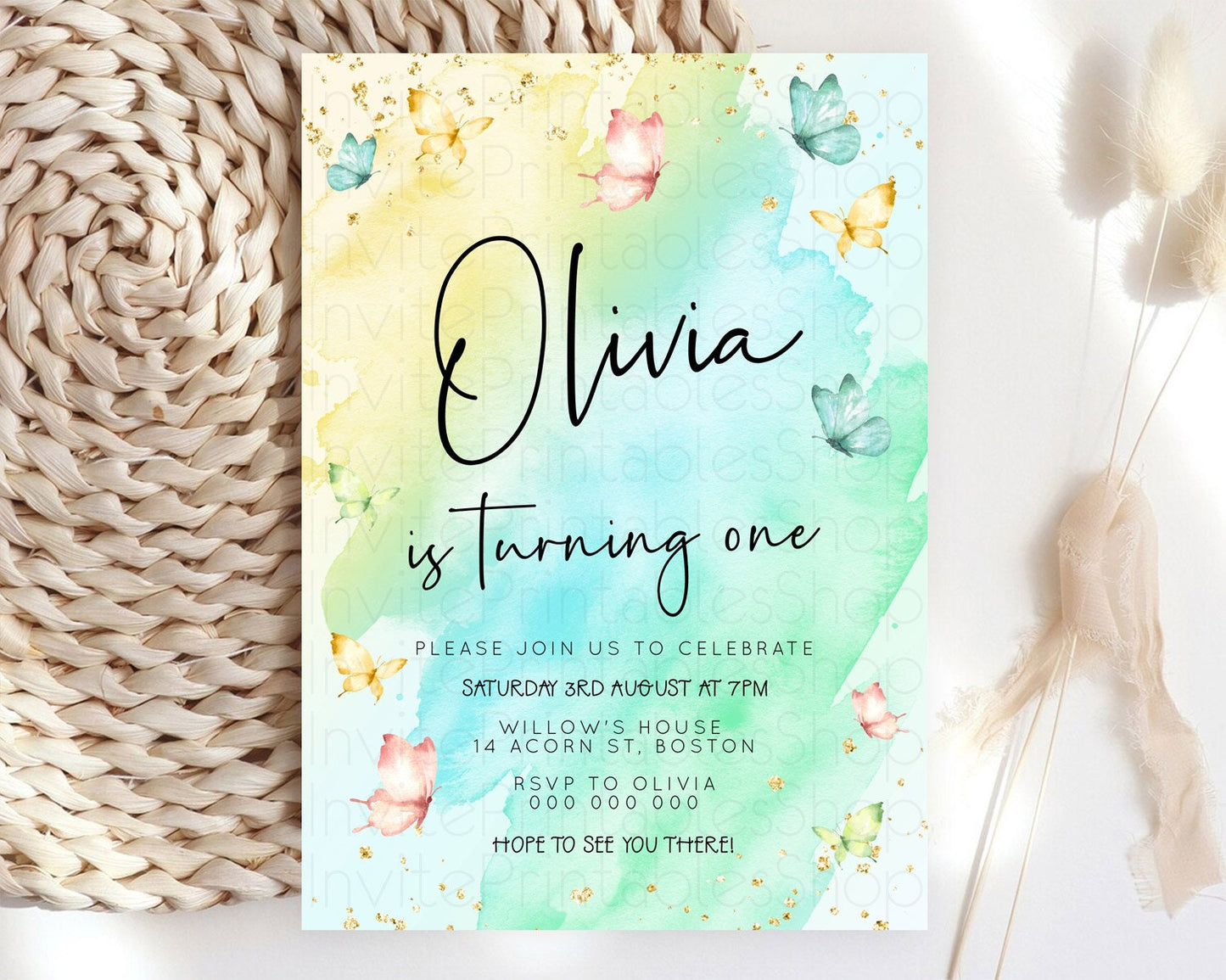 Pastel Butterfly Birthday Invitation Butterfly Birthday Invitation Whimsical Butterfly Enchanted Garden 1st 2nd Birthday Invitation D23195