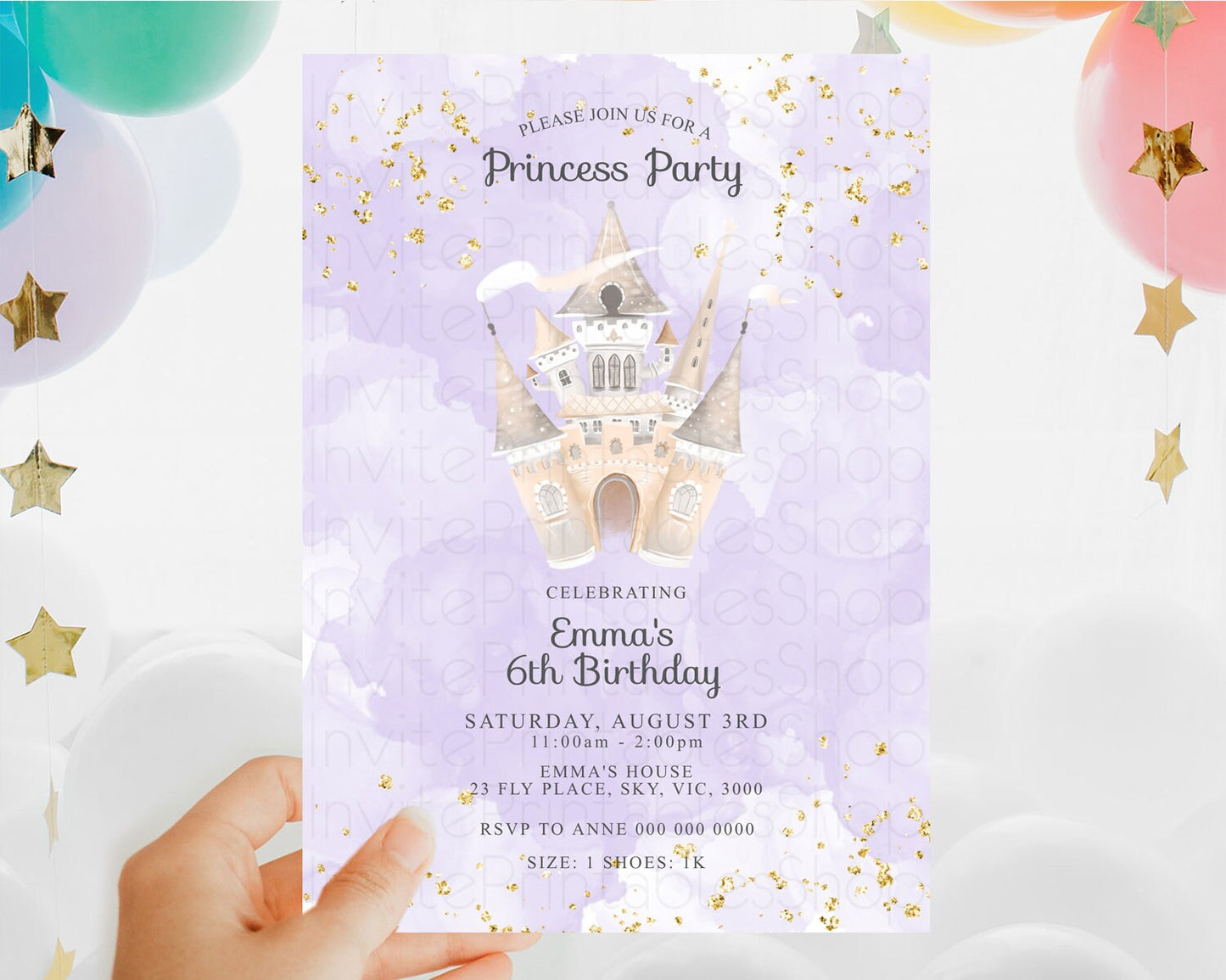 Princess Birthday Invitation Princess Invitation Pastel Invitation Royal Birthday Rainbow Color Enchanted Castle 1st First Birthday D10662