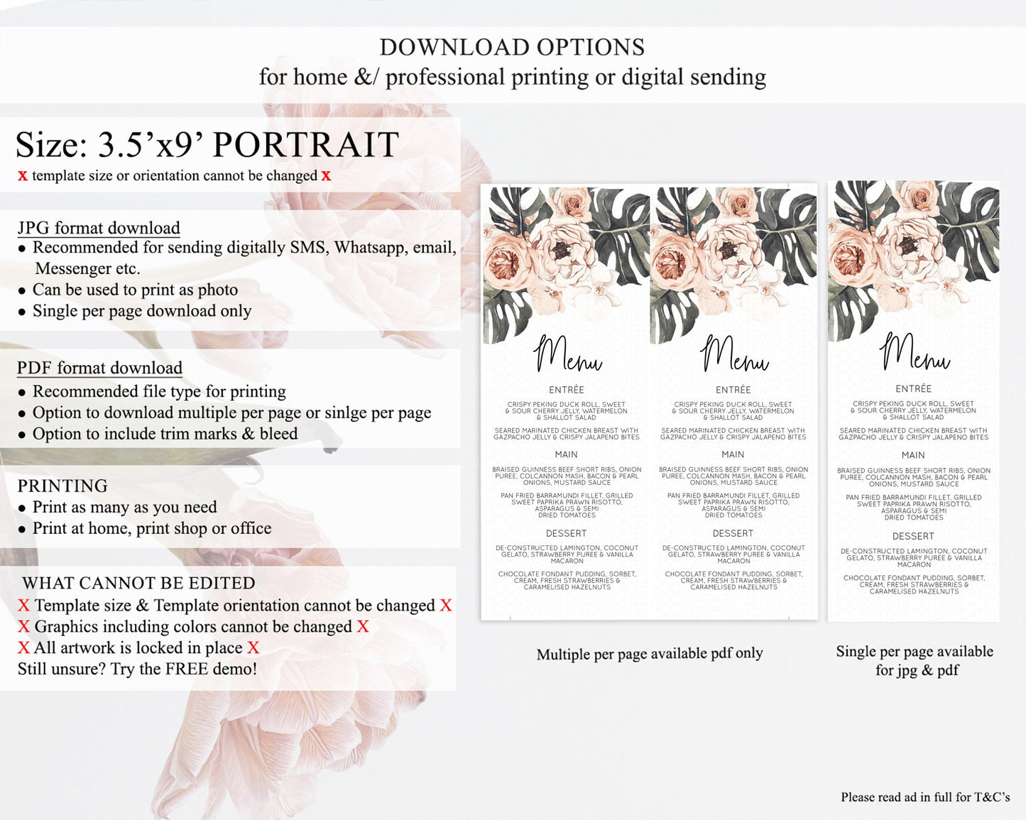 Secret Garden Menu Wildflower Menu Template Pastel Flower Garden Table Decor Boho Floral Dinner Dessert Floral Party Food Menu D11050