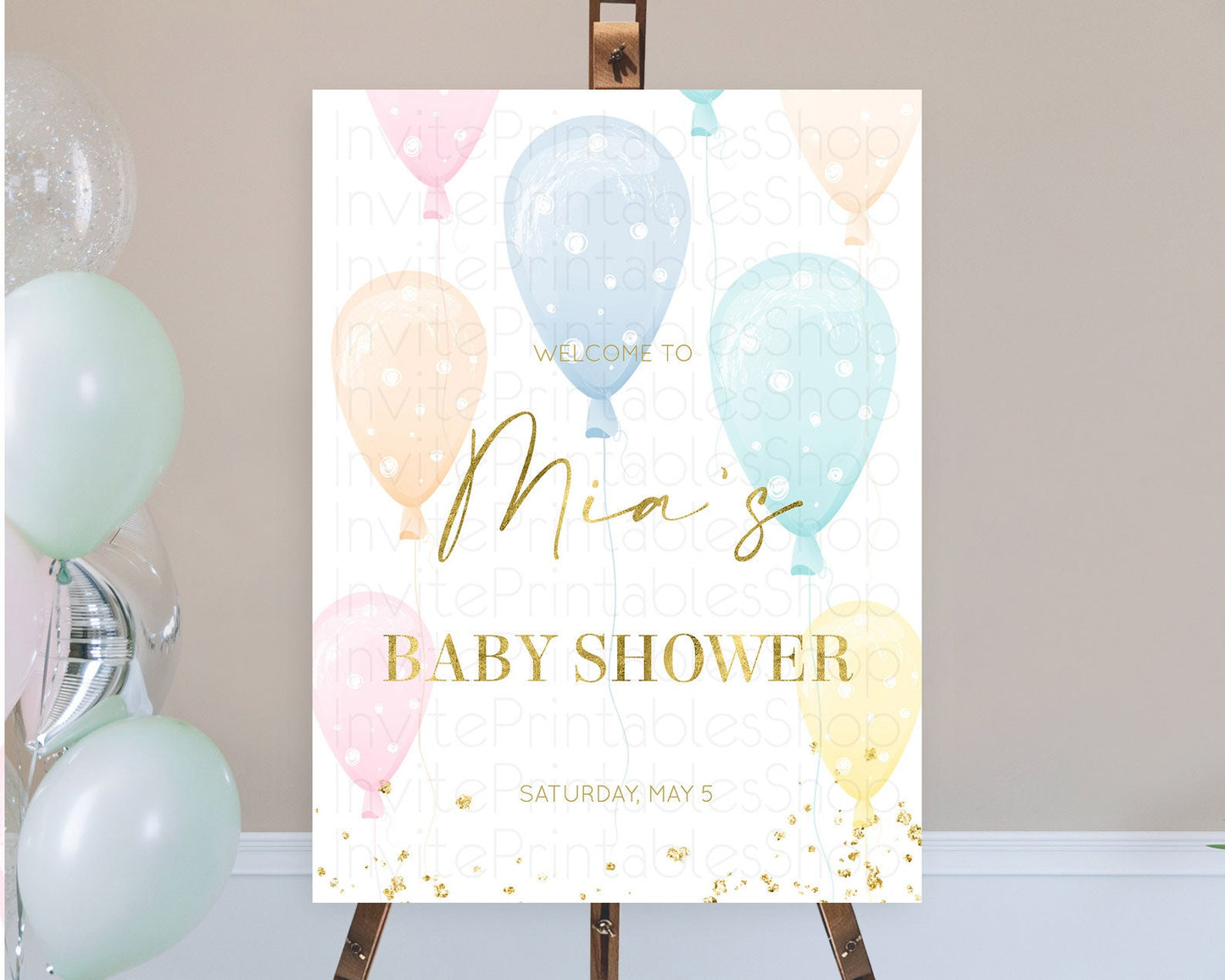 Pastel Balloons Baby Shower Welcome Sign Colorful Balloon Welcome Board Rainbow Balloon Welcome Poster Confetti Balloon Welcome Sign D10182