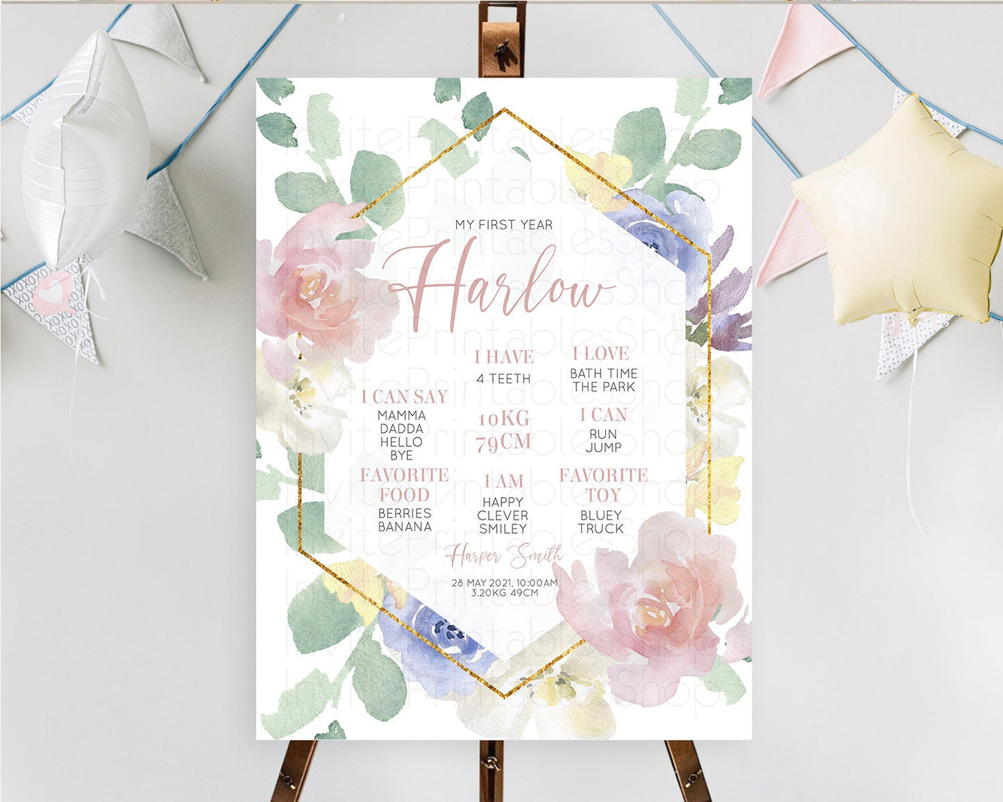 Secret Garden Milestone Board Wildflower First Birthday Milestone Poster Pastel Flowers Milestone Boho Wildflower 1st Birthday Sign D10254