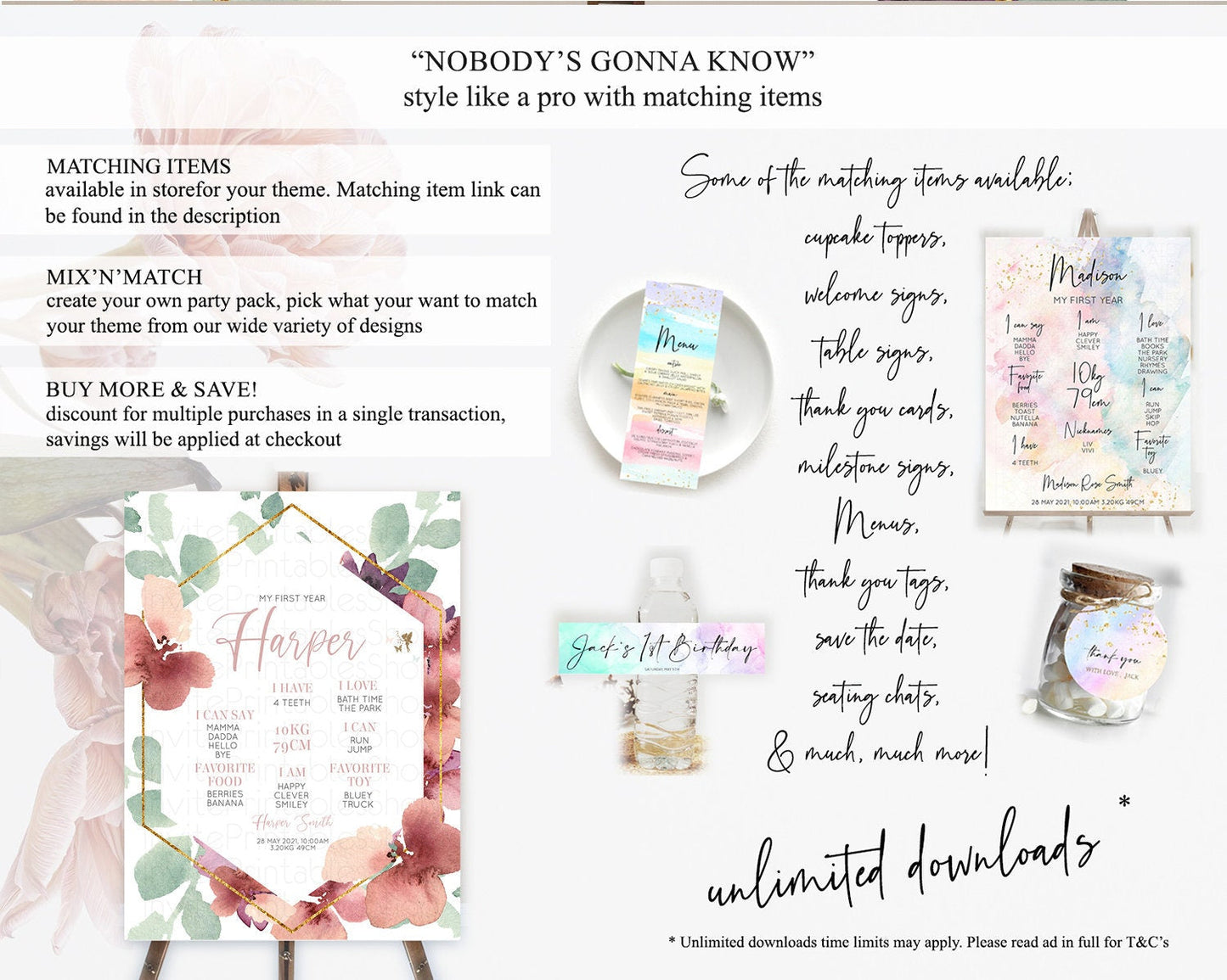 Fairy First Birthday Milestone Poster Fairy Secret Garden Milestone Board Enchanted Garden Pastel Floral Butterfly 1st Birthday Sign D10460