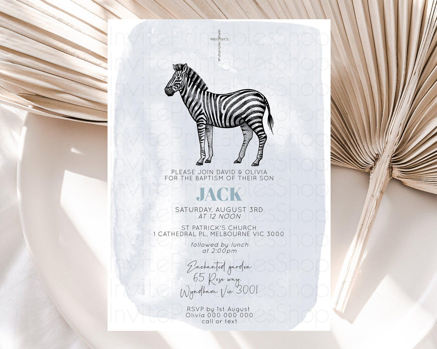 Zebra Baptism Invitation Zebra Baptism 1st Birthday Invitation Jungle Safari Christening Invite Watercolor Tropical Zoo Adventure D10814