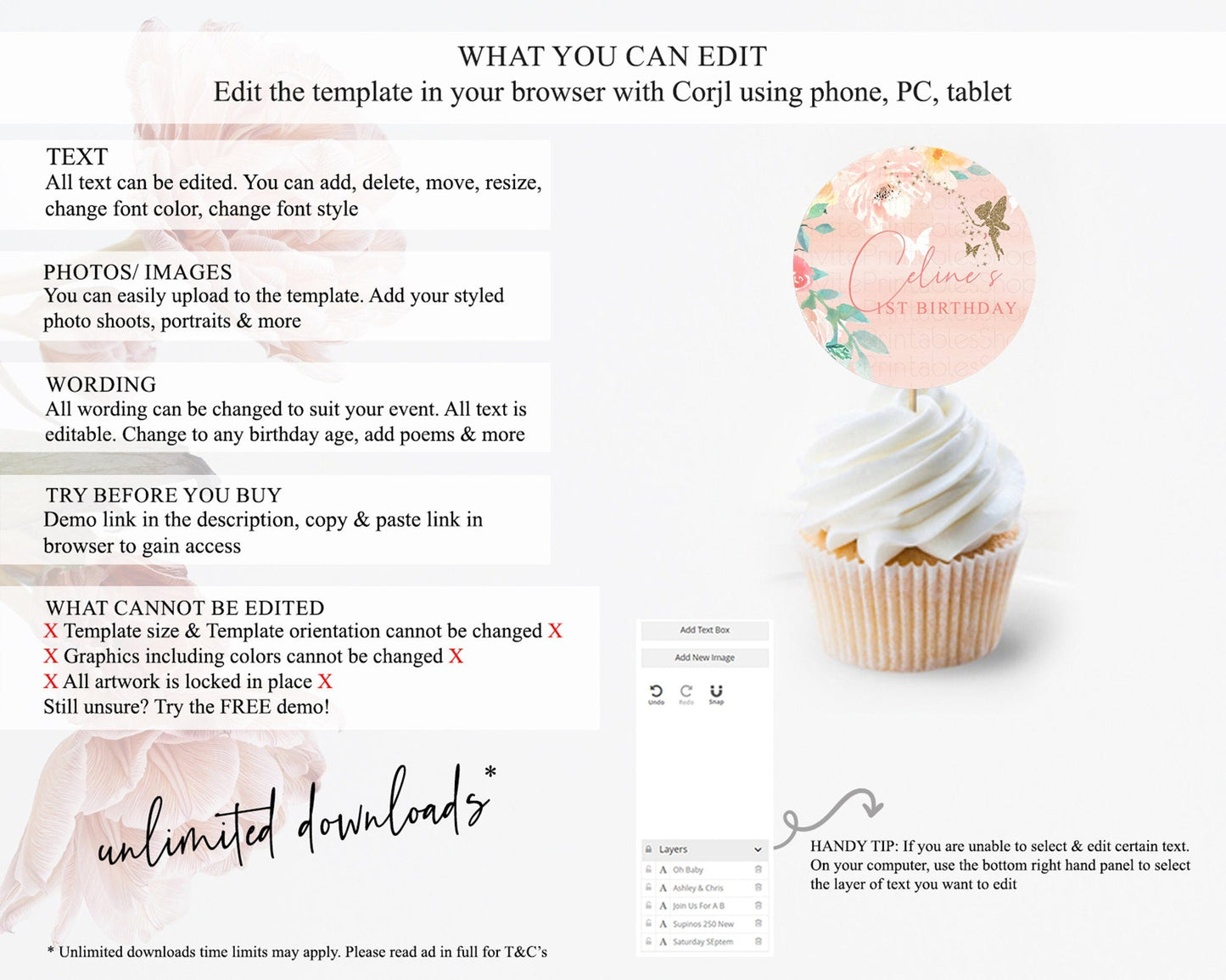 Fairy Cupcake Toppers Pastel Fairy Cupcake Toppers Fairy Floral Garden Cupcake Topper Enchanted Garden Floral Butterfly Party Decor D10792