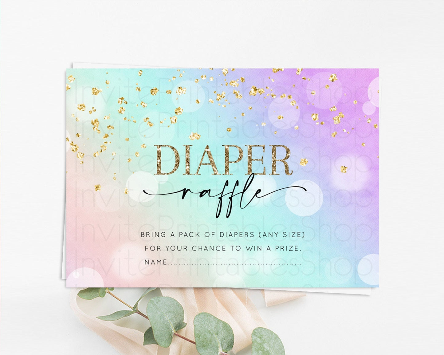 Pastel Diaper Raffle Card Pastel Rainbow Diaper Raffle Insert Colorful Ombre Watercolor Diaper Ticket Confetti Glitter Raffle Game D10618