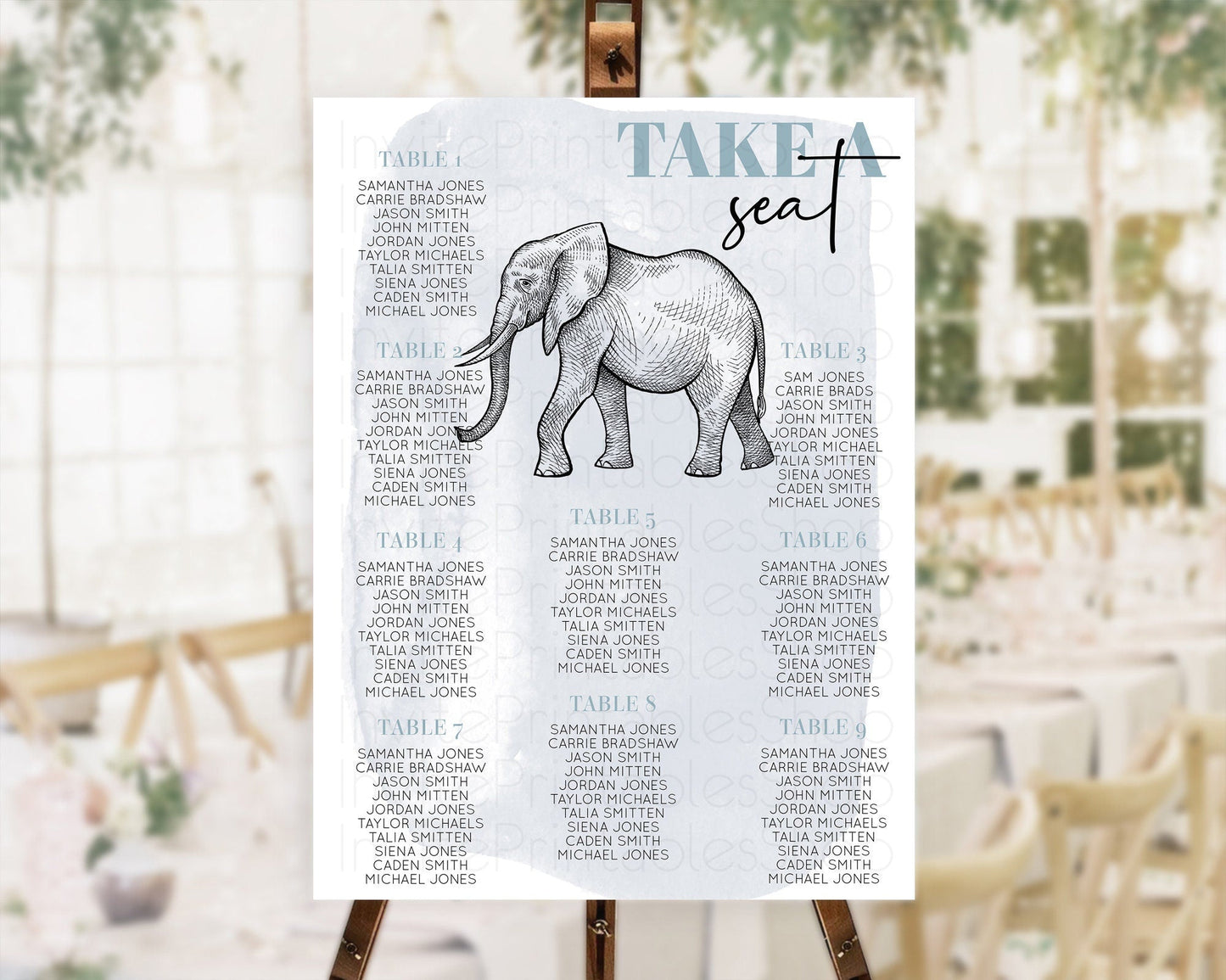 Elephant Seating Chart Elephant Seating Sign Elephant Party Safari Adventure Elephant Take A Seat Elephant Decor Zoo Fern Palm Leaf D10811