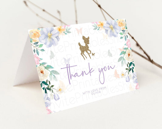 Editable Fawn Thank You Deer Thank You Card Pastel Floral Deer Birthday Than