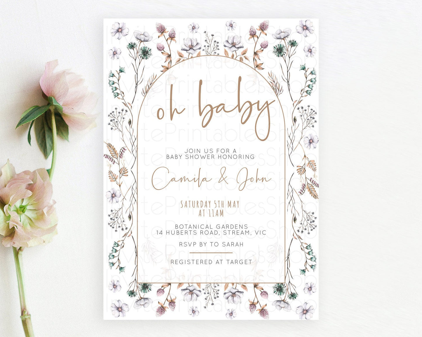 Wildflower Baby Shower Invitation Secret Garden Baby Shower Invitation Pastel Flowers Invite Enchanted Garden Shower Floral Theme D10604