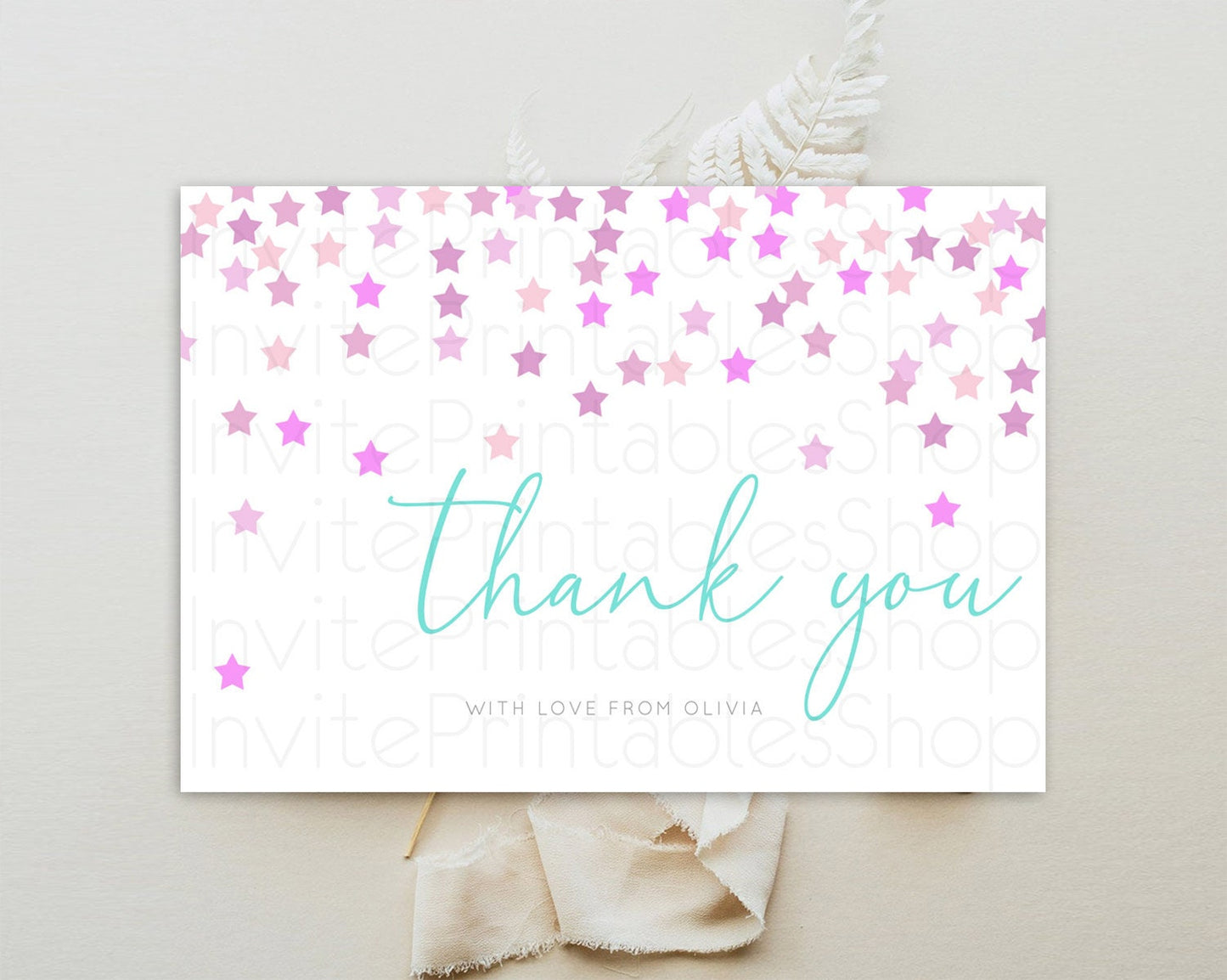 Star Thank You Card Pastel Stars Thank You Shooting Star Rainbow Colorful Confetti Twinkle Little Star Birthday Teacher Thank You D10403