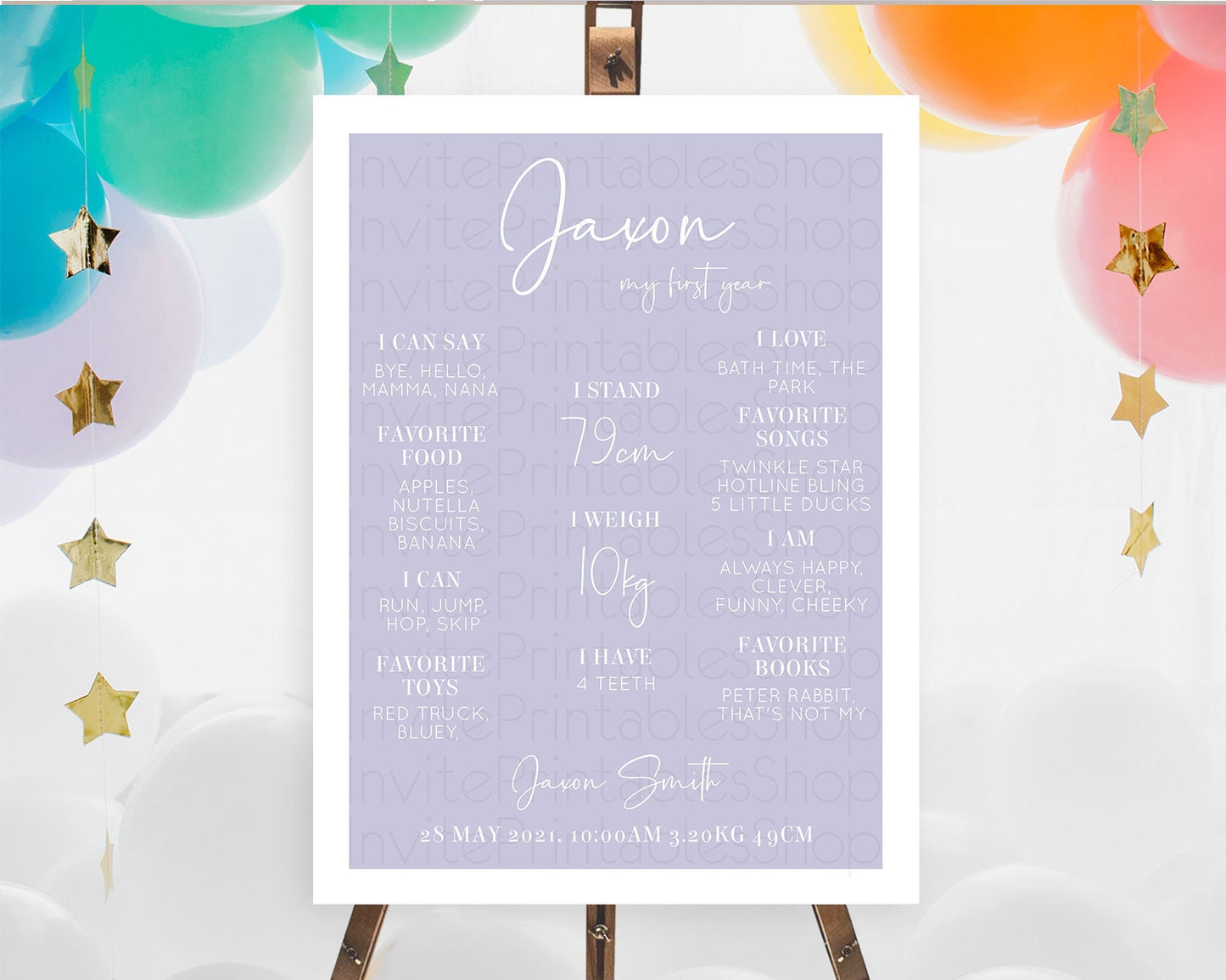 Purple First Birthday Milestone Poster Plain Purple Milestone Board Minimal Pastel Purple Milestone Modern 1st Birthday Welcome Sign D10942