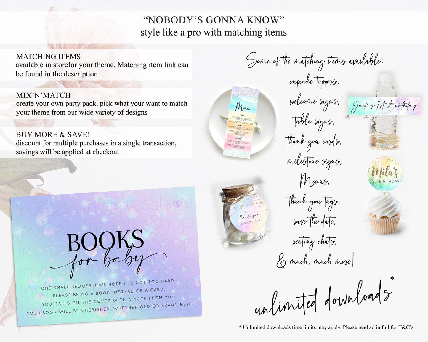 Rainbow Books For Baby Card Pastel Book Insert Colorful Pastel Watercolor Ombre Book Card Iridescent Sprinkles Book Poem Request D10663