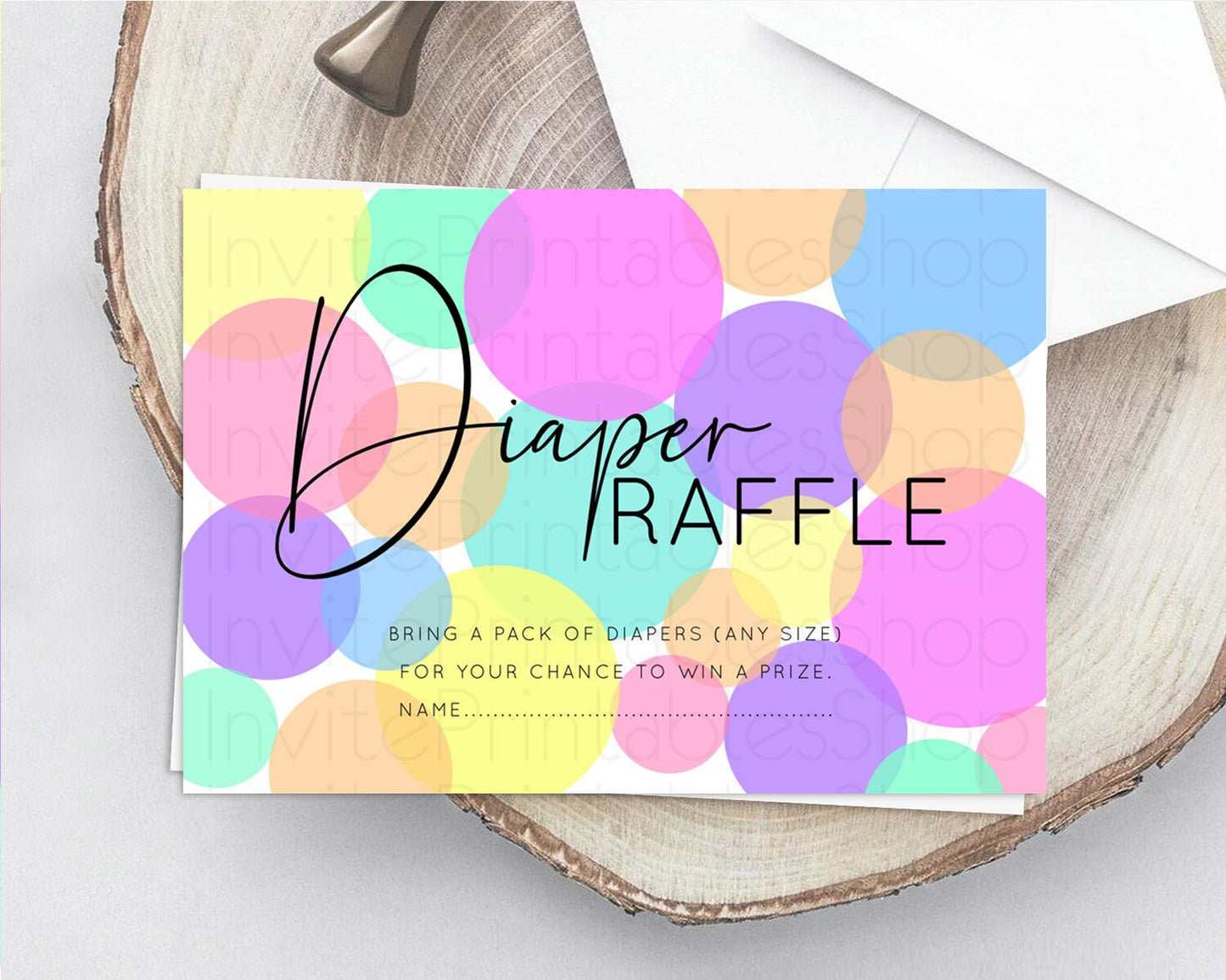 Rainbow Diaper Raffle Card Pastel Sprinkles Diaper Raffle Insert Rainbow Confetti Diaper Ticket Colorful Bubbles Pastel Raffle Game D10888