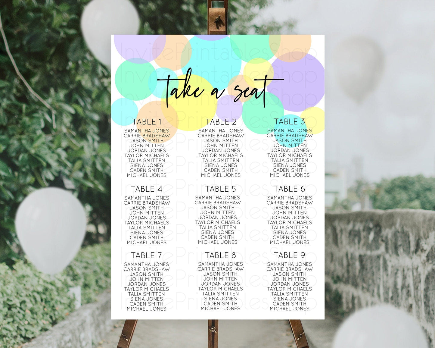 Pastel Seating Chart Pastel Confetti Seating Chart Bubbles Sprinkles Seating Sign Colorful Rainbow Decor Confetti Seating Board D10415