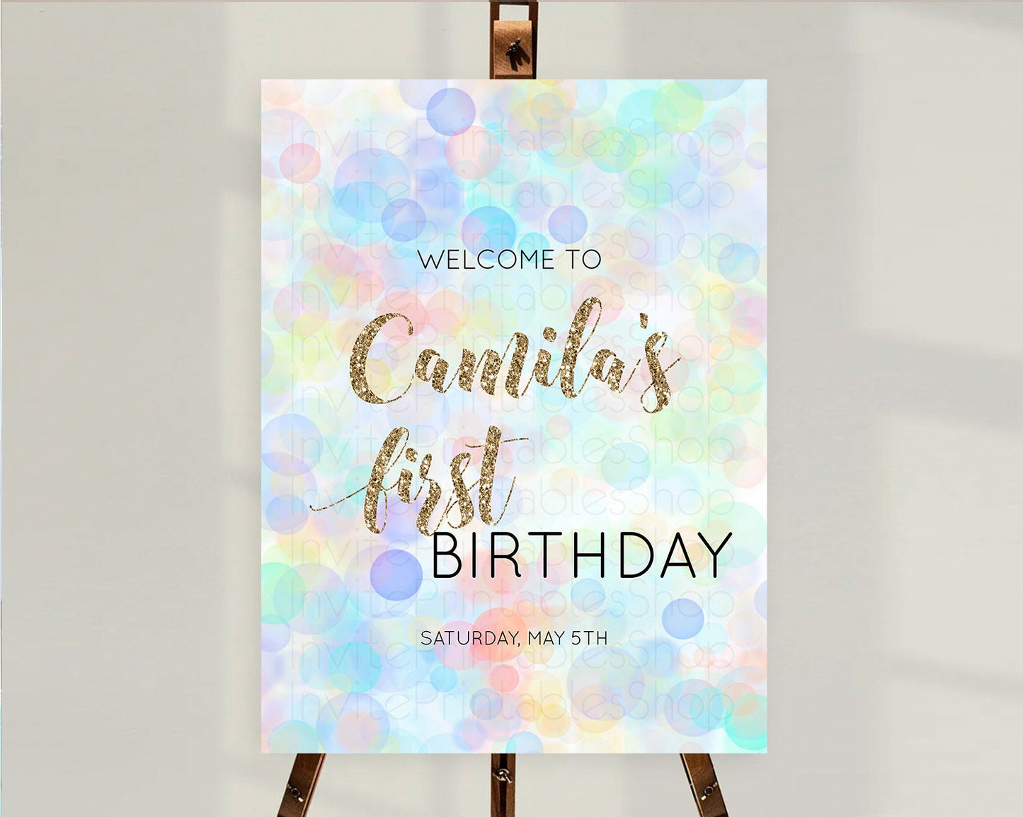 Pastel Welcome Sign Bubble Bath Birthday Party Rainbow Welcome Board Pastel Bubbles Colorful Confetti First Birthday Welcome Sign D10447