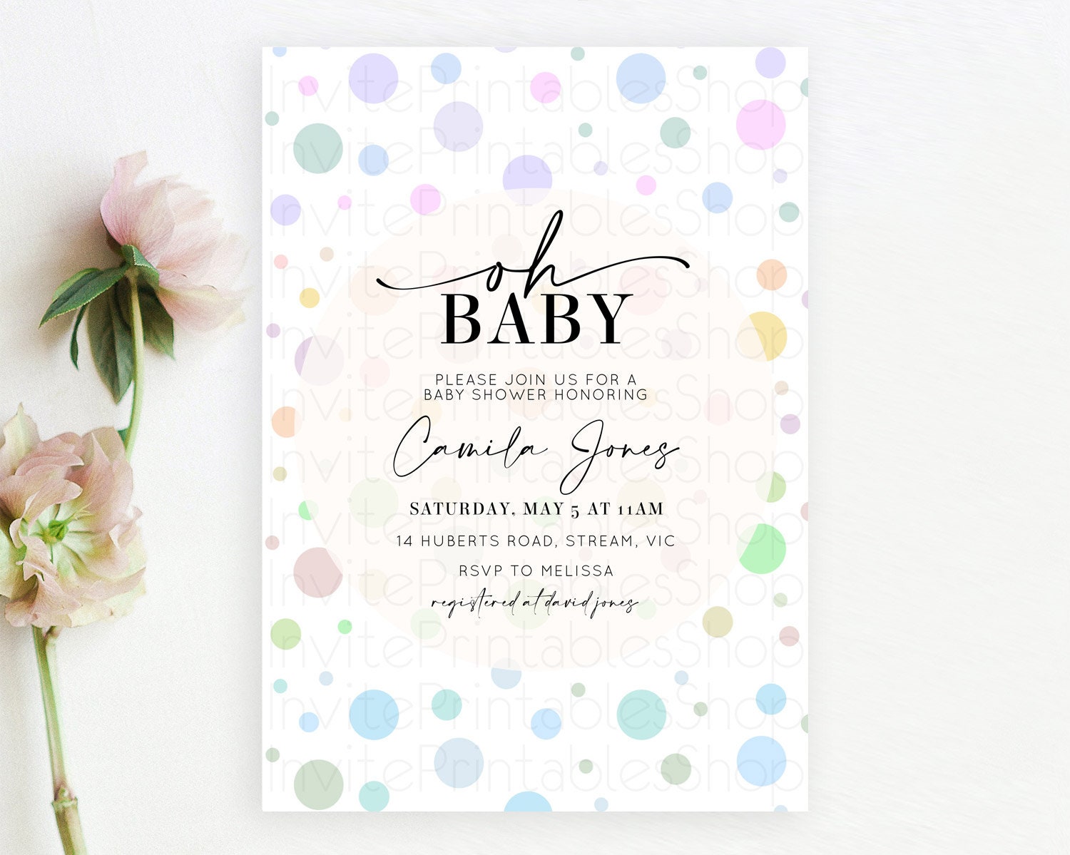 Editable Pastel Rainbow Baby Shower Invitation Pastel Confetti Invitation Sp