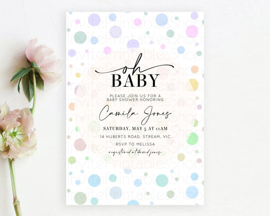 Editable Pastel Rainbow Baby Shower Invitation Pastel Confetti Invitation Sp