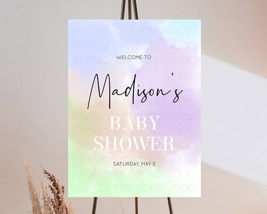 Editable Pastel Baby Shower Welcome Sign Pastel Rainbow Welcome Sign Colorfu