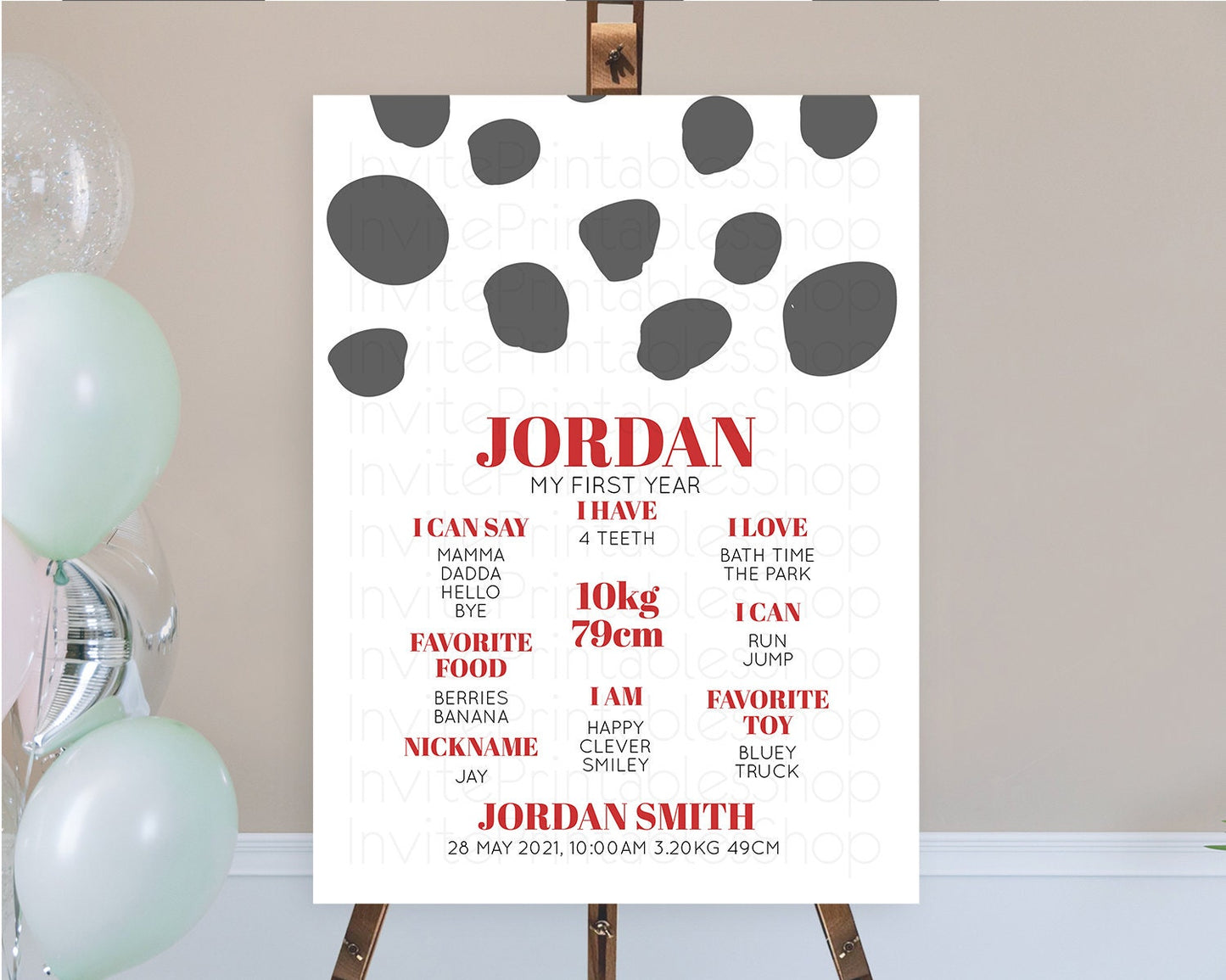 Dalmatian First Birthday Milestone Board Dalmatian Milestone Poster Dalmatian Red Black Spots Milestone 1st Birthday Welcome Sign D10738